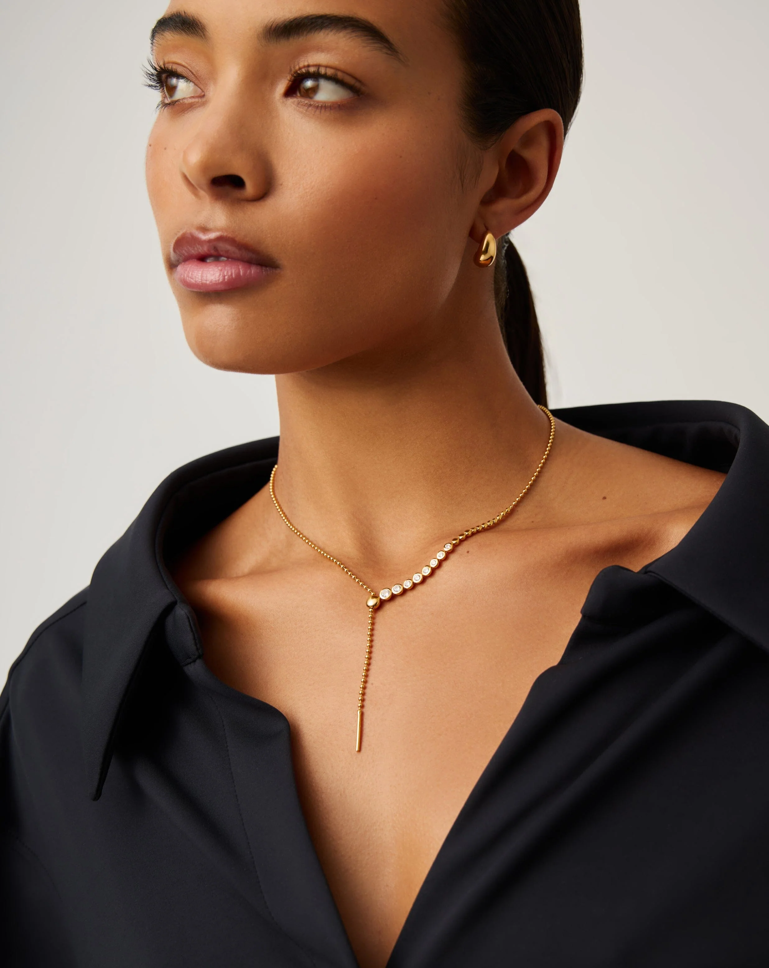 Beaded Stone Slider Lariat Necklace | 18k Gold Vermeil/Cubic Zirconia - Image 5