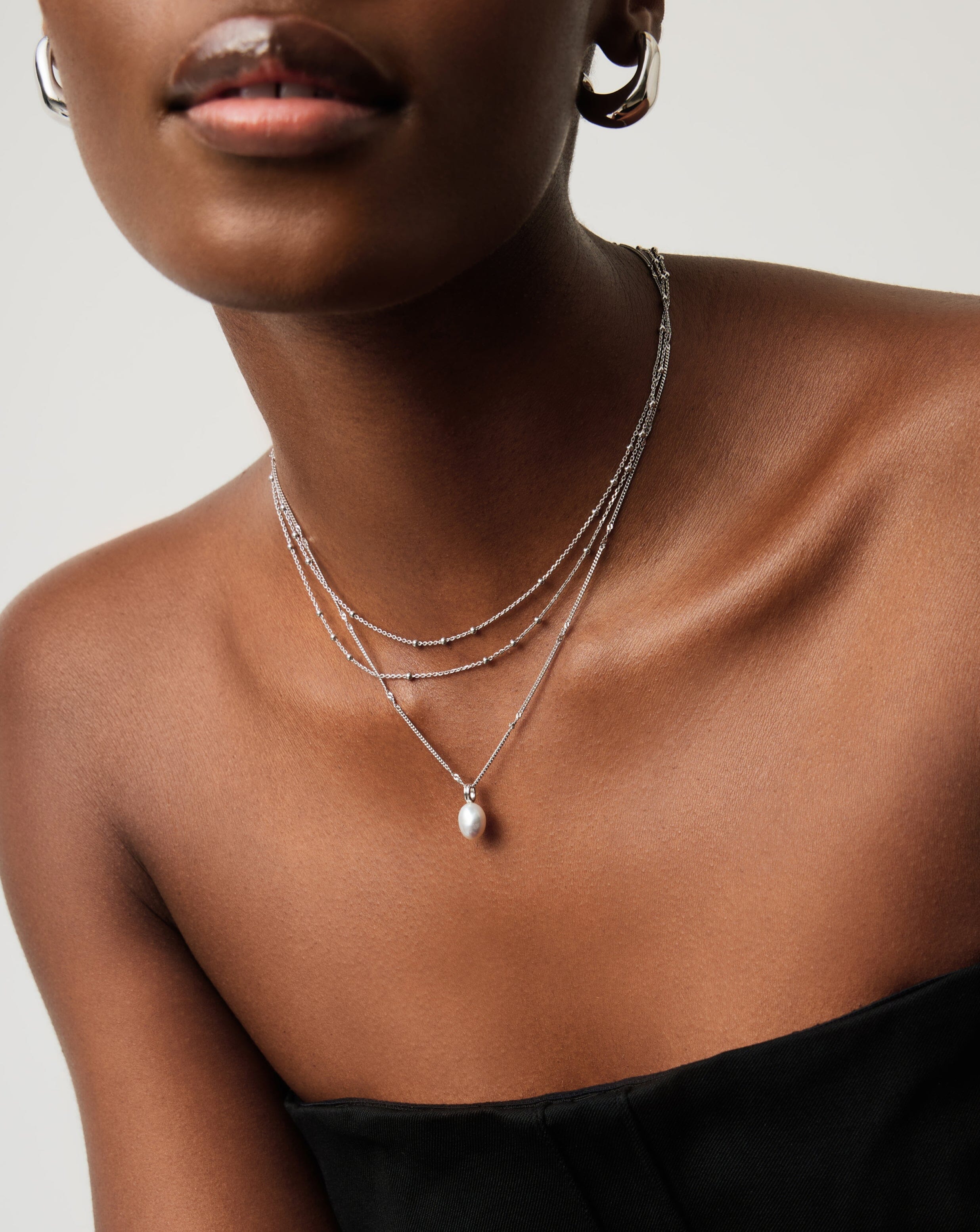 Baroque Pearl Twisted Chain Necklace | Sterling Silver/Freshwater Baroque Pearl - Image 2