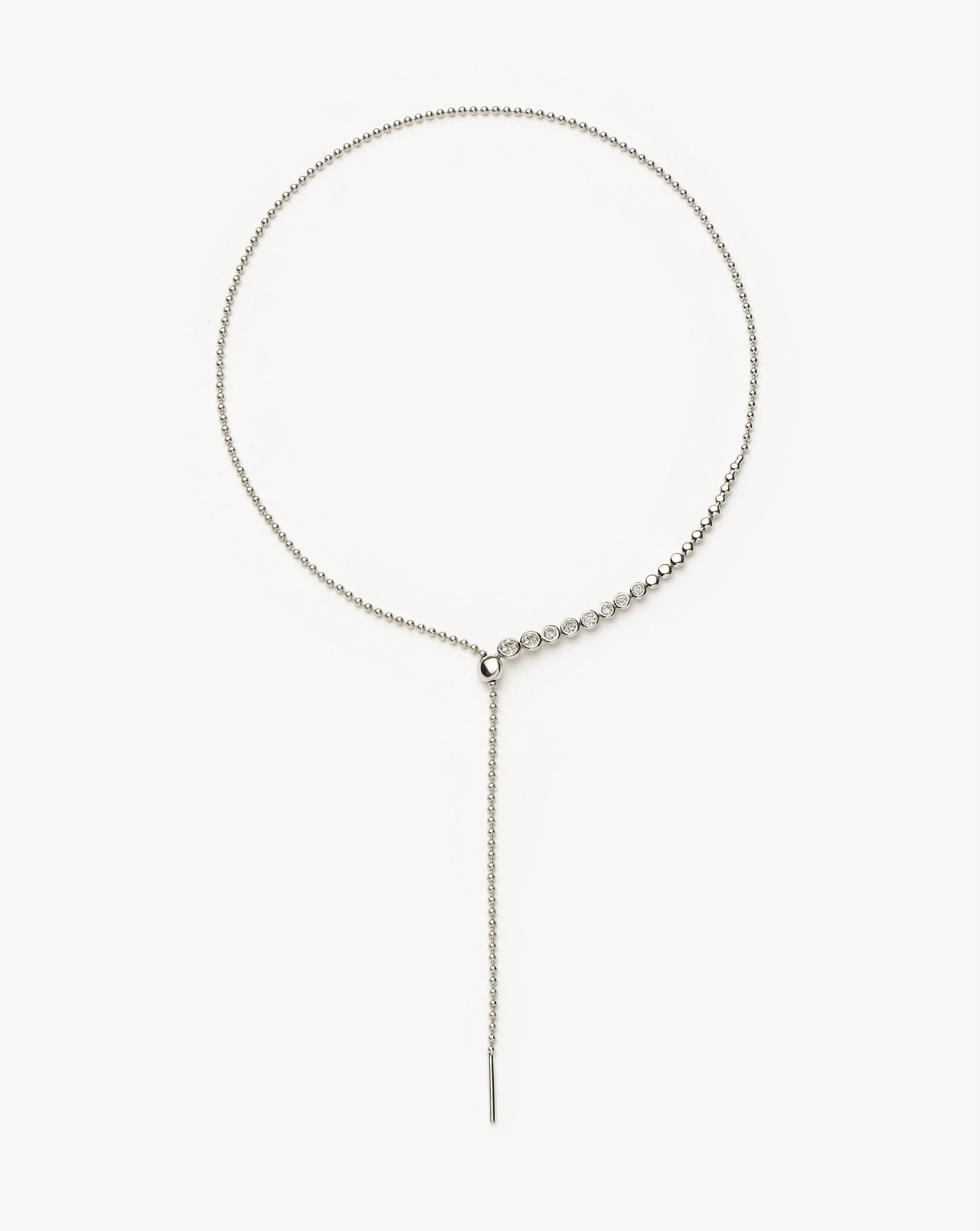 Beaded Stone Slider Lariat Necklace| Sterling Silver Cubic Zirconia - Image 3