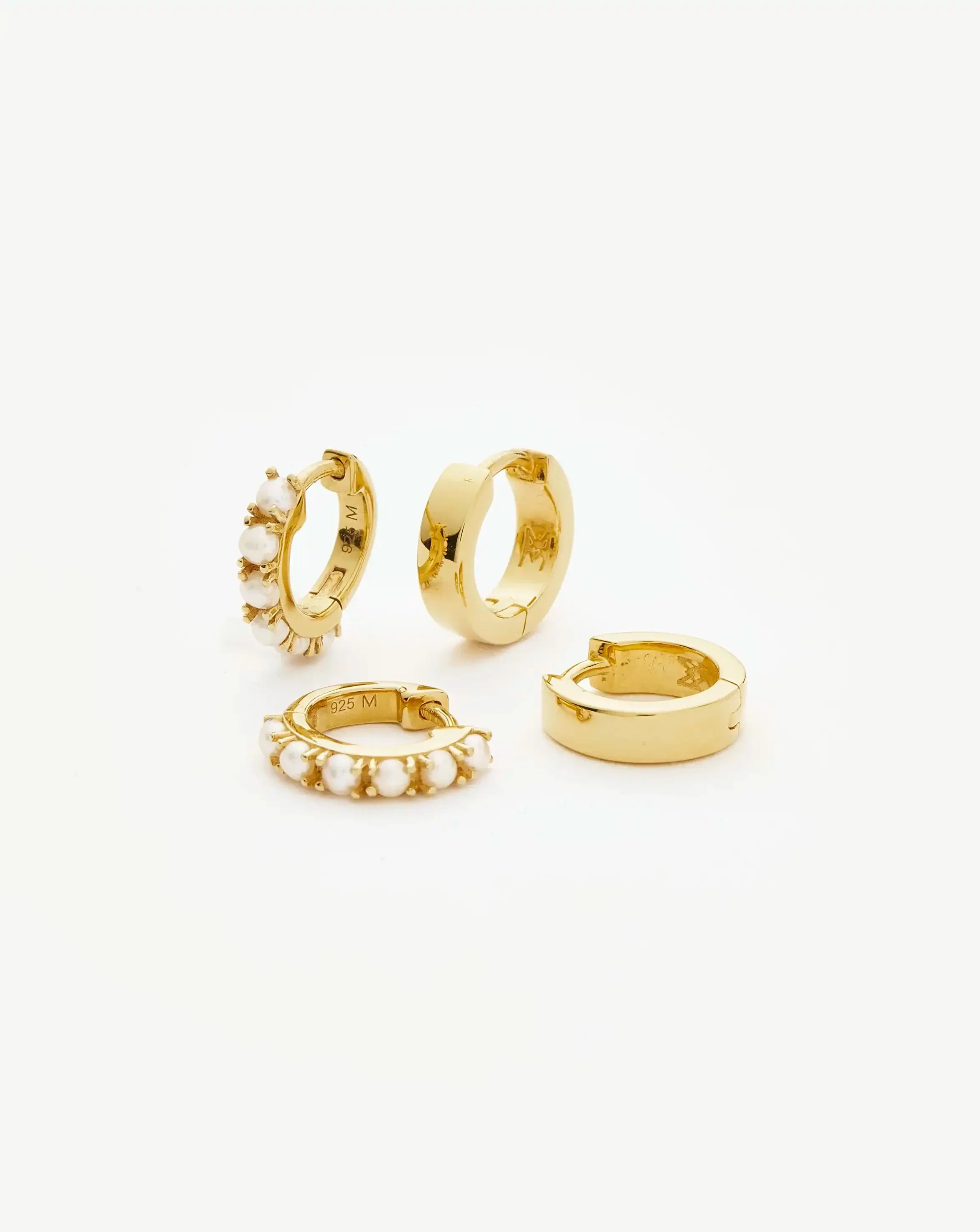 Chubby & Gemstone Huggies Set | 18k Gold Plated Vermeil / Pearl