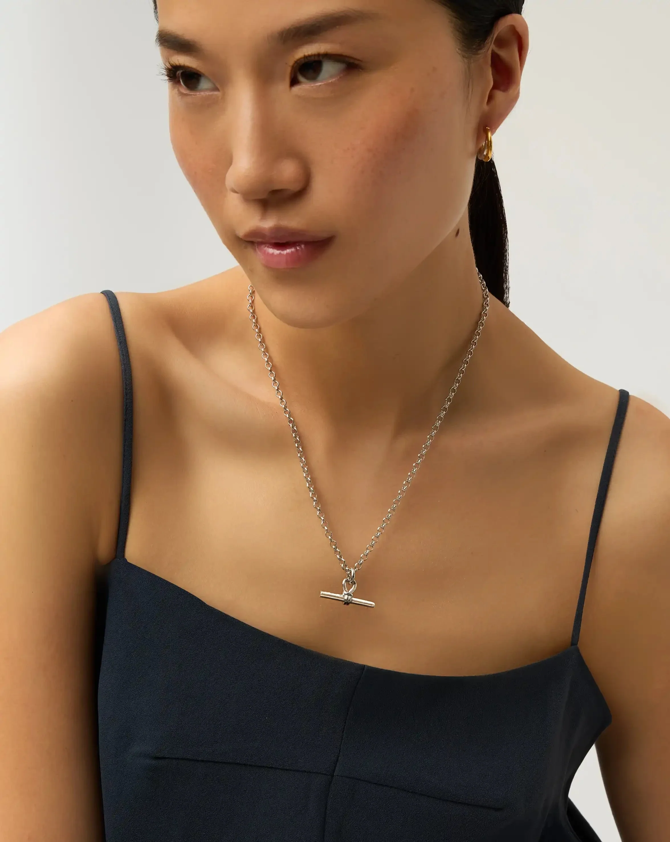 Chunky T-Bar Chain Necklace | Silver Plated - Image 2