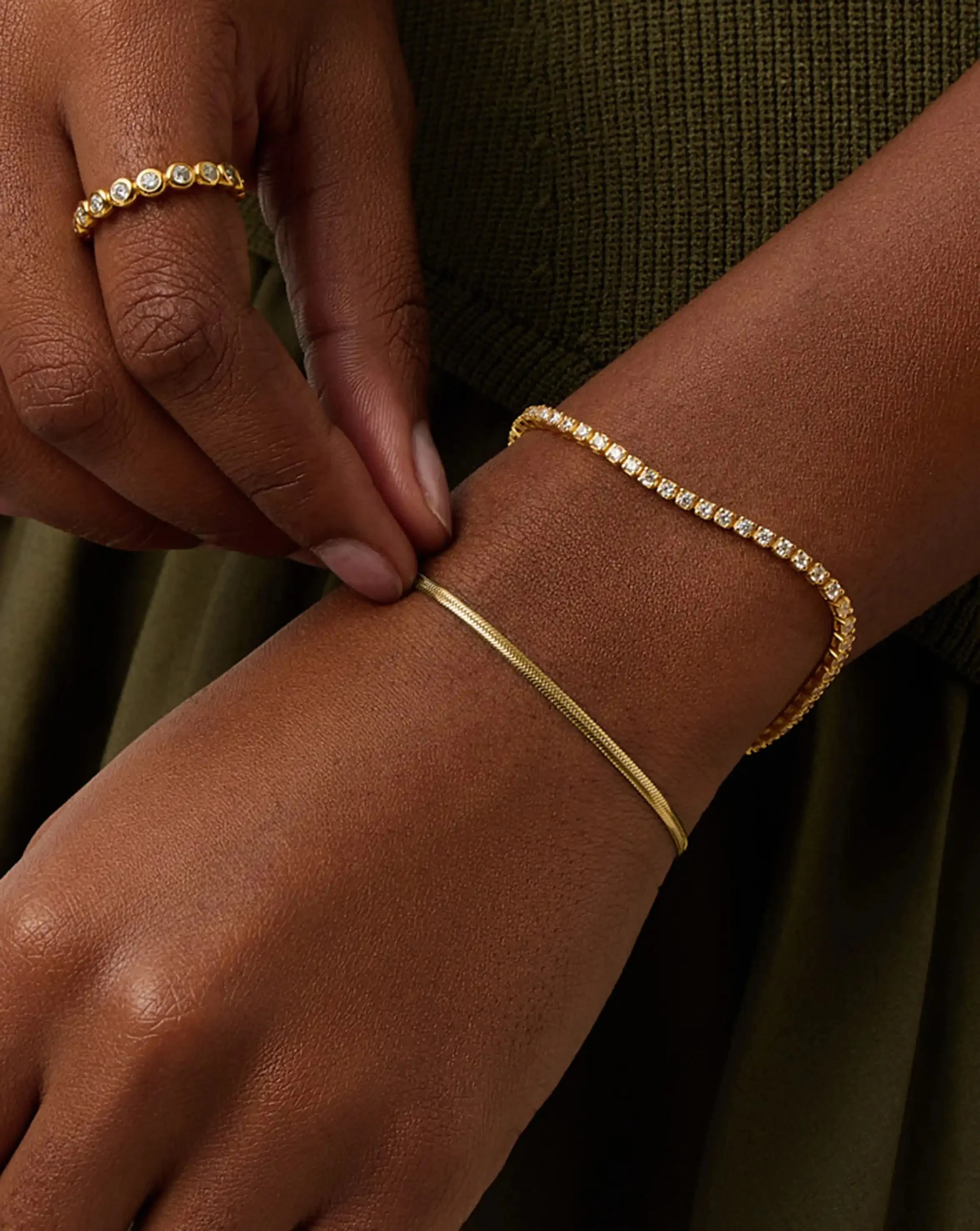 Classic Tennis & Snake Chain Bracelet Set | 18k Gold Vermeil/18k Gold Plated - Image 2