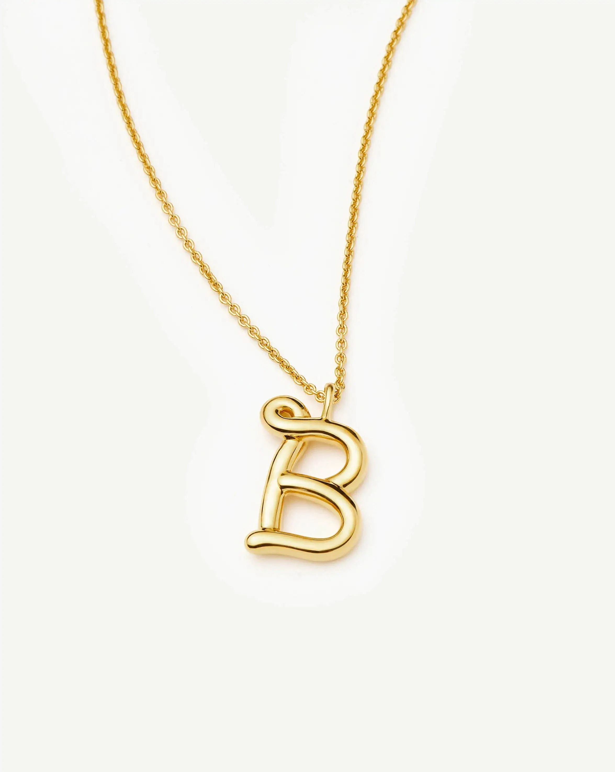 Curly Molten Initial Pendant Necklace - B | 18k Gold Vermeil