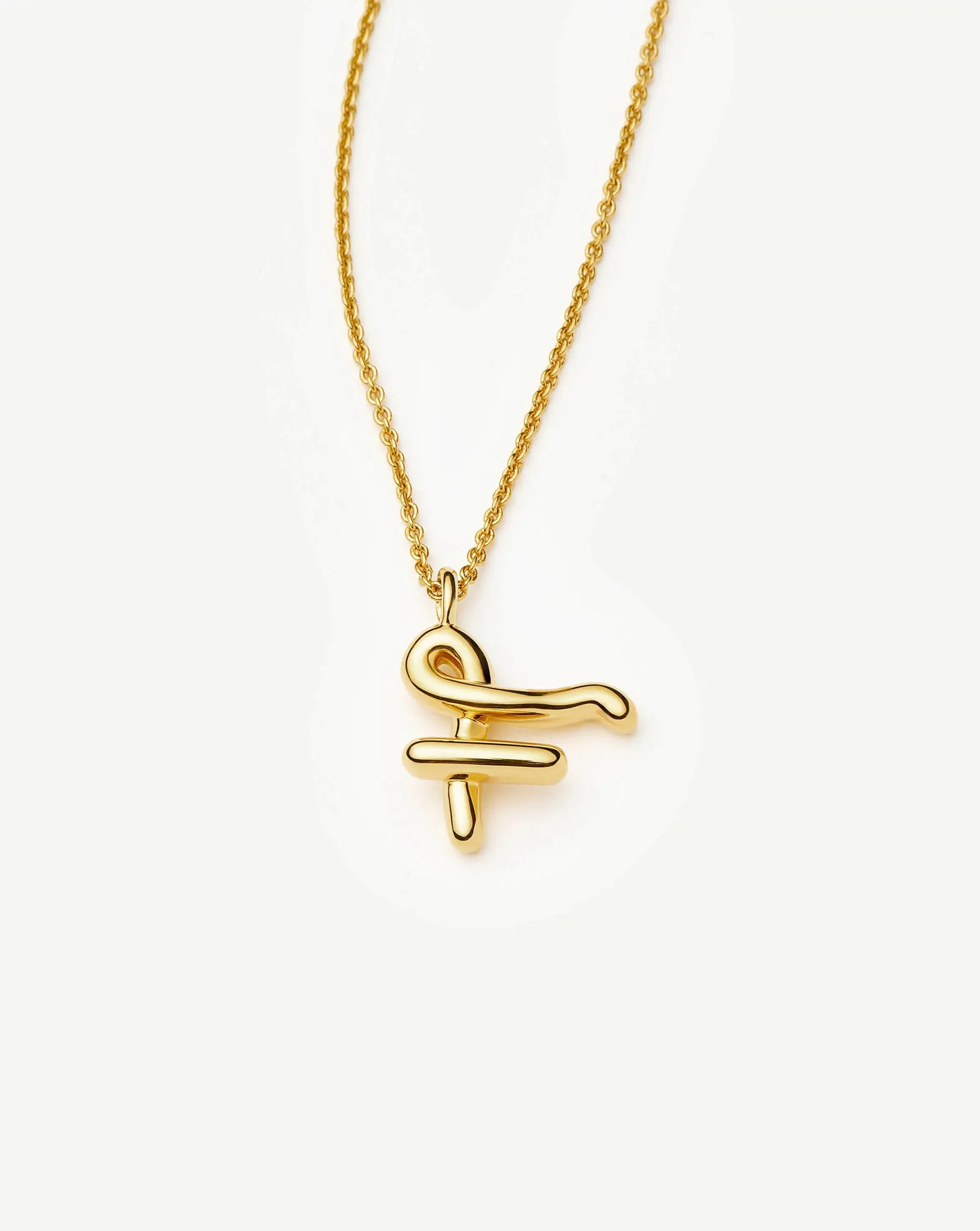 Curly Molten Initial Pendant Necklace - F | 18k Gold Vermeil - Image 3
