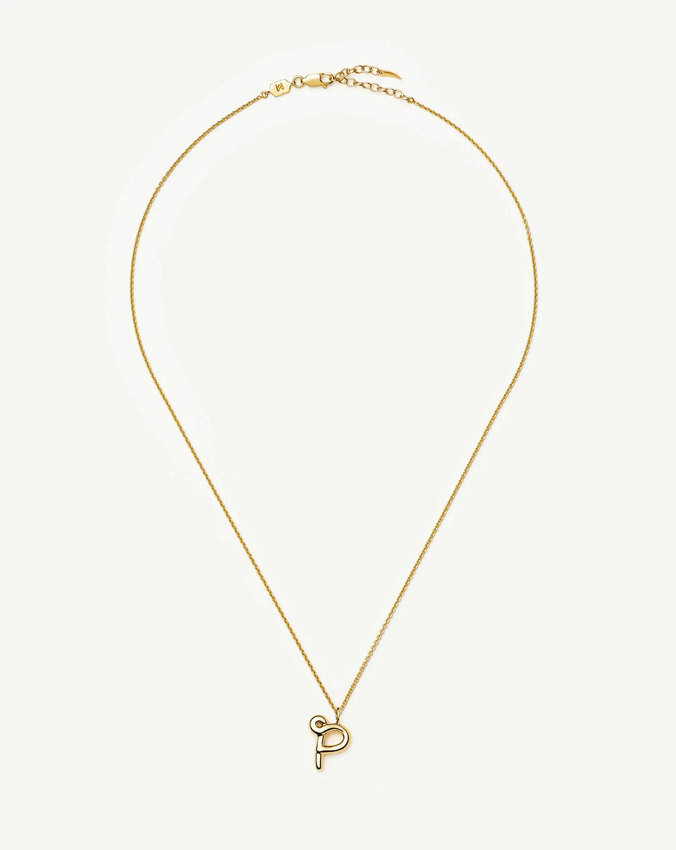 Curly Molten Initial Pendant Necklace - P | 18k Gold Vermeil - Image 3