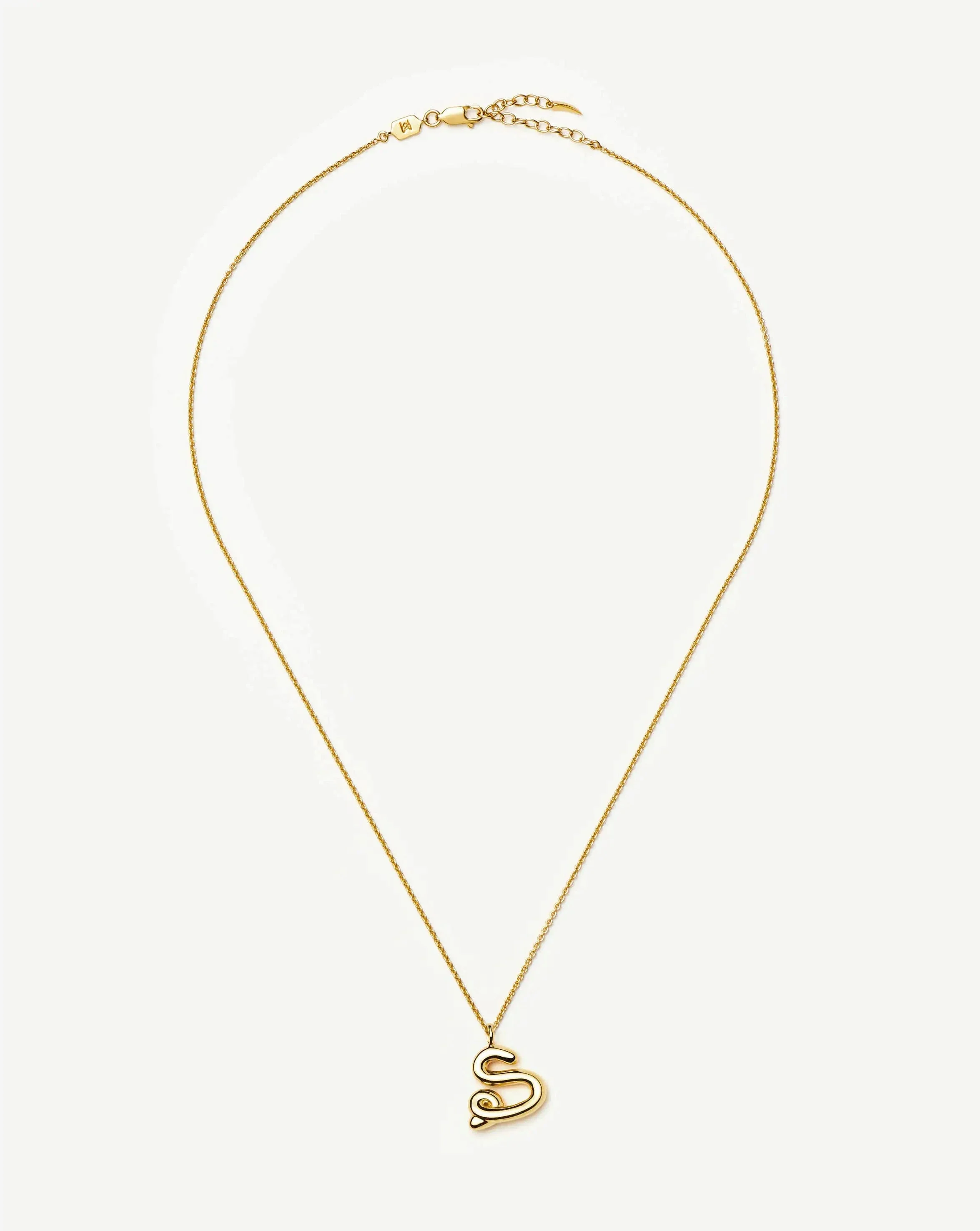 Curly Molten Initial Pendant Necklace - Initial S | 18k Gold Vermeil - Image 5