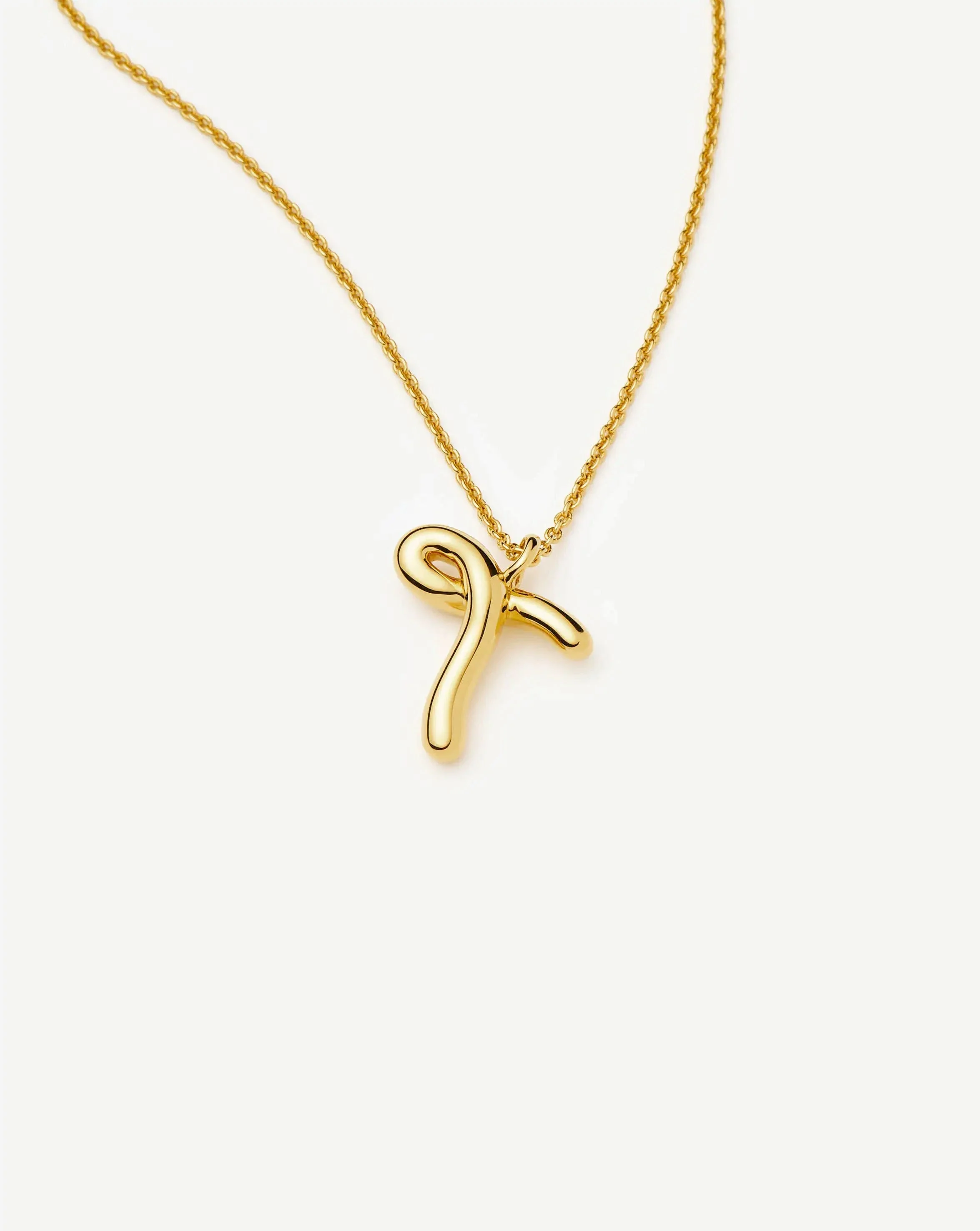Curly Molten Initial Pendant Necklace - T | 18k Gold Vermeil - Image 2