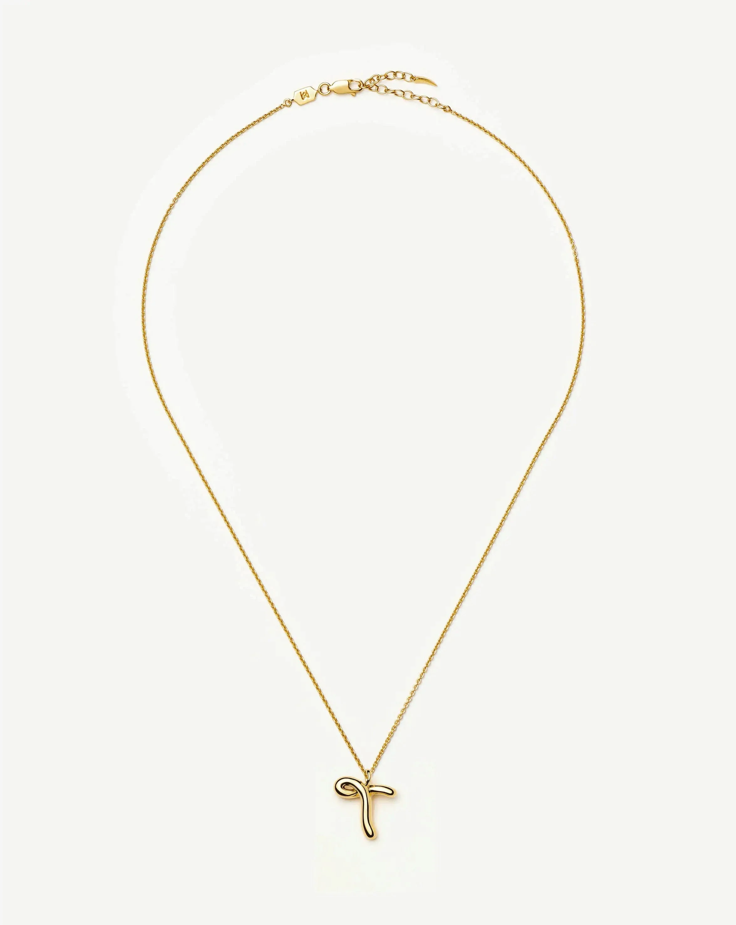 Curly Molten Initial Pendant Necklace - T | 18k Gold Vermeil - Image 3
