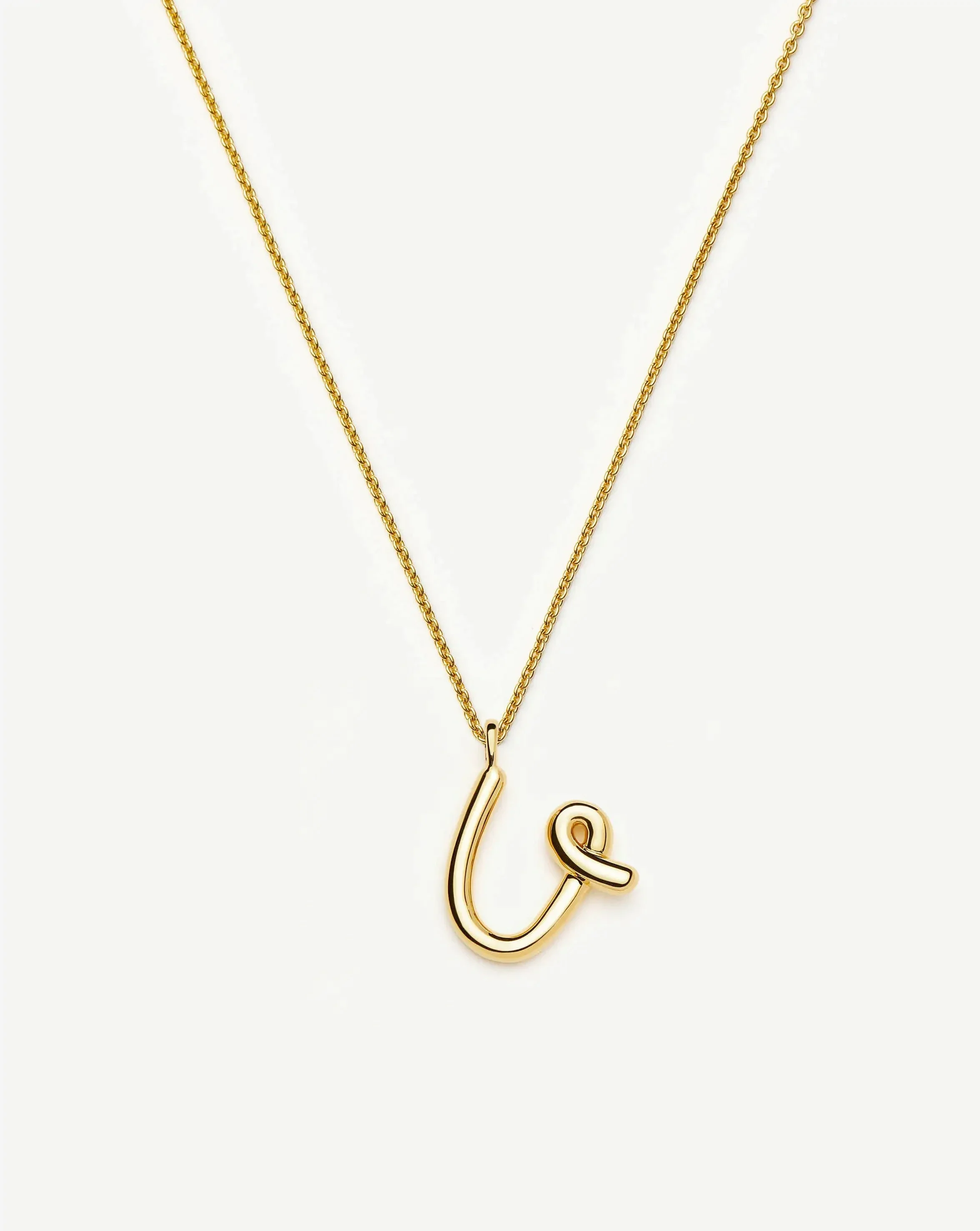 Curly Molten Initial Pendant Necklace - U | 18k Gold Vermeil