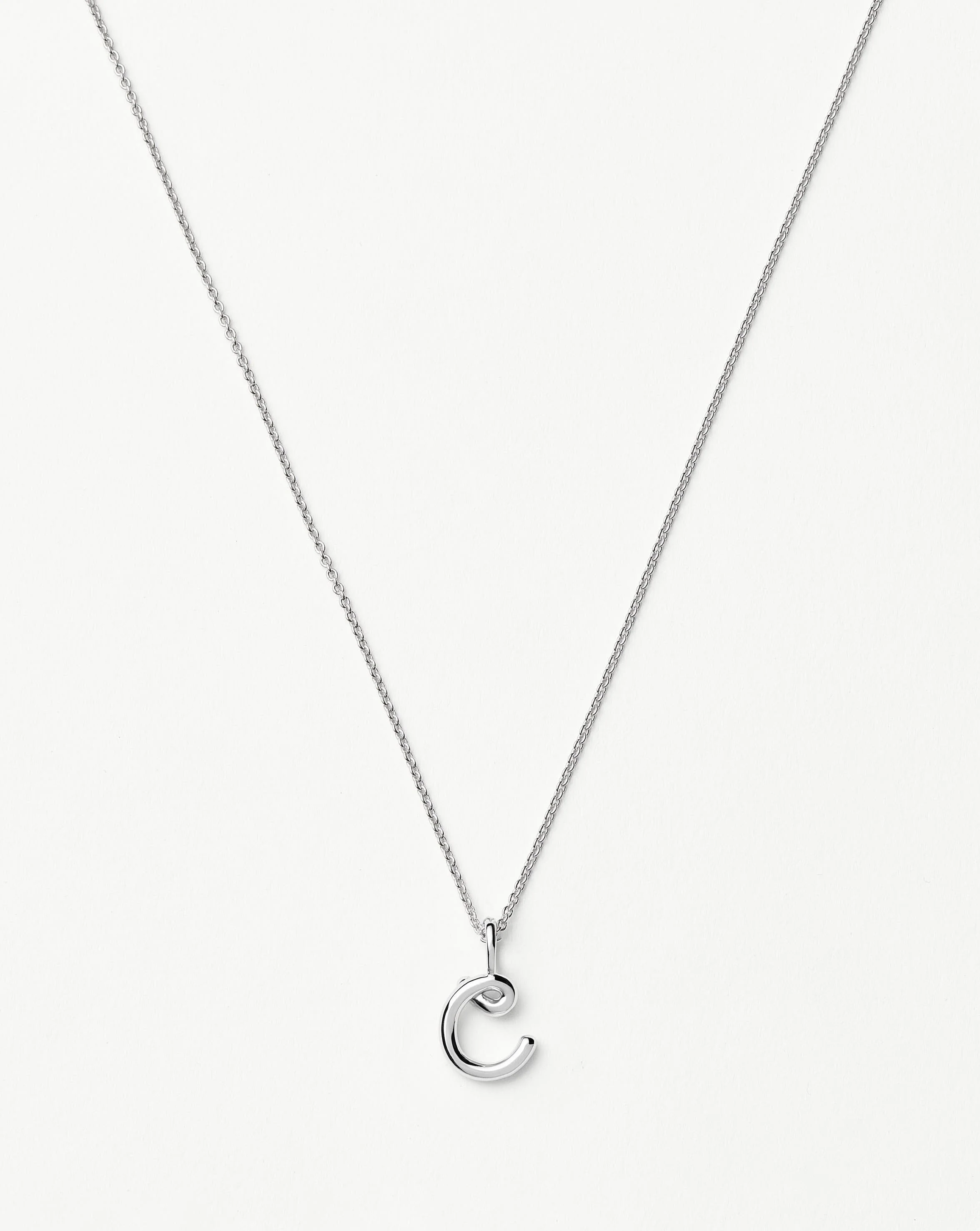 Curly Molten Mini Initial Necklace - C | Sterling Silver