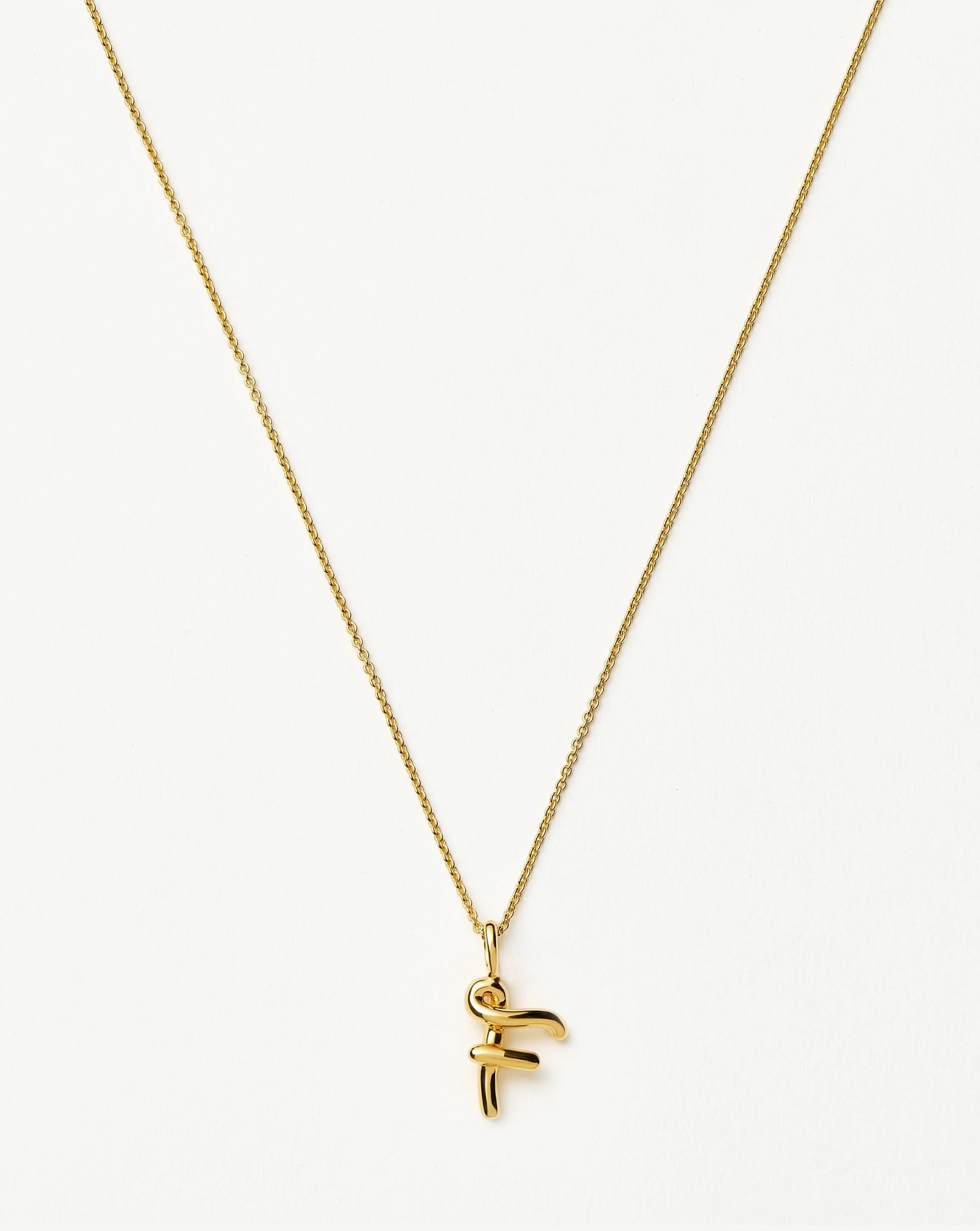 Curly Molten Mini Initial Necklace - F | 18k Gold Vermeil