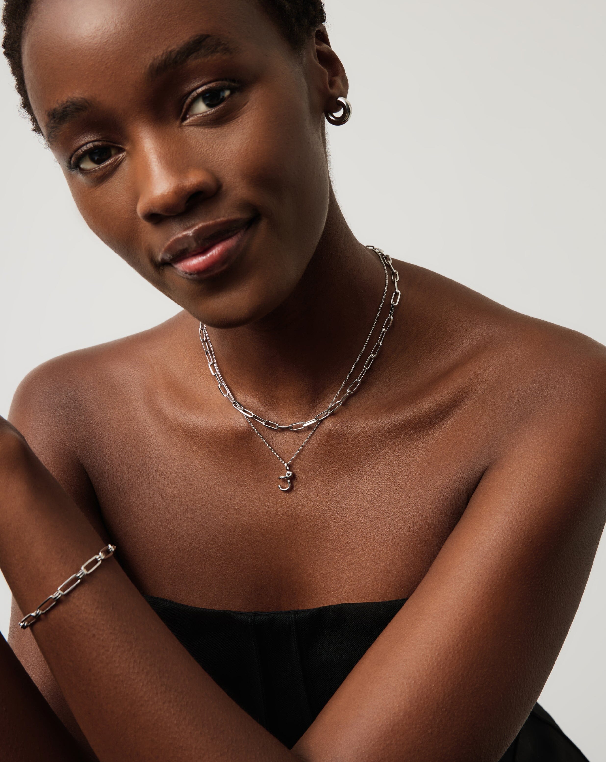 Curly Molten Mini Initial Necklace - J | Sterling Silver - Image 2