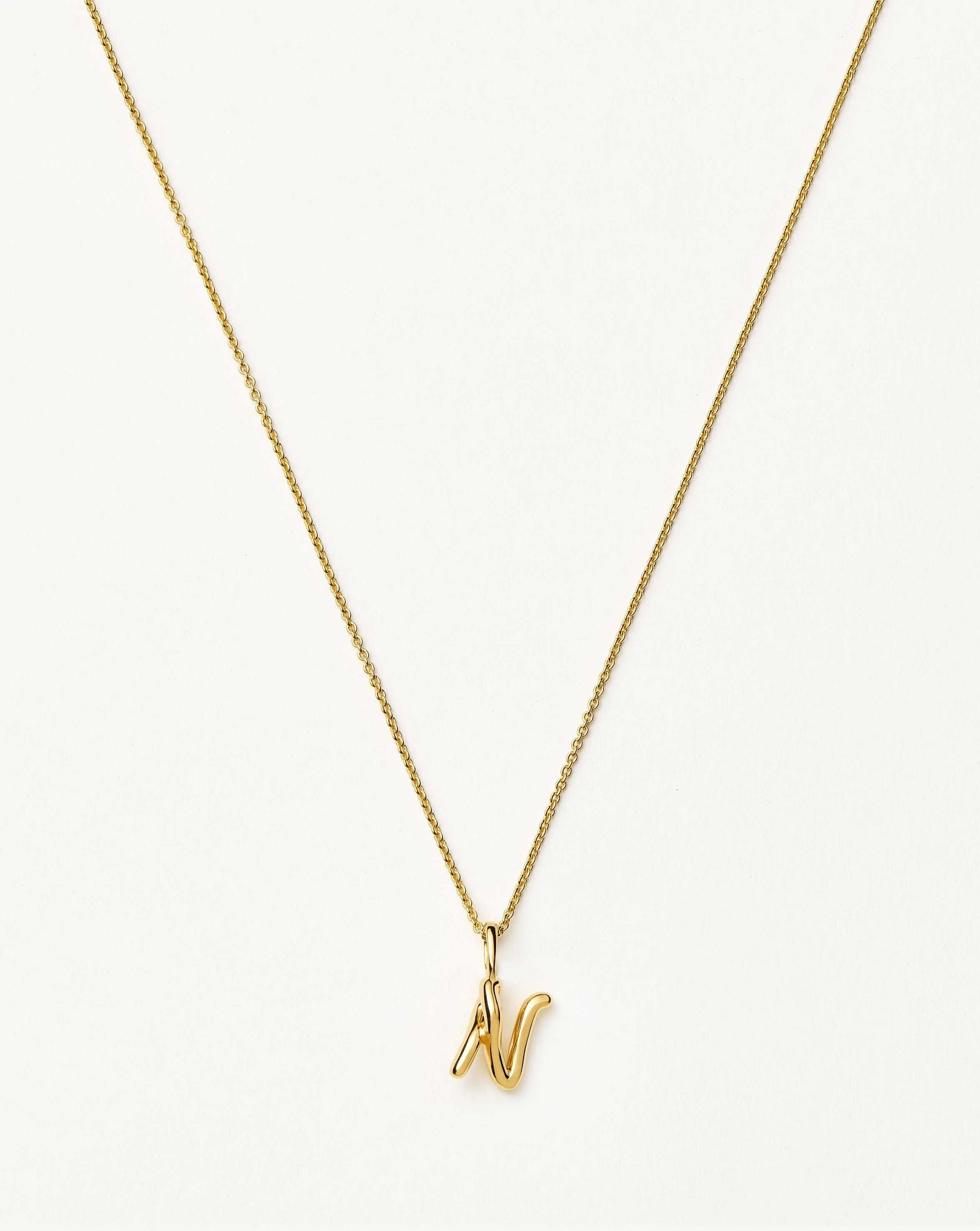 Curly Molten Mini Initial Necklace - N | 18k Gold Vermeil