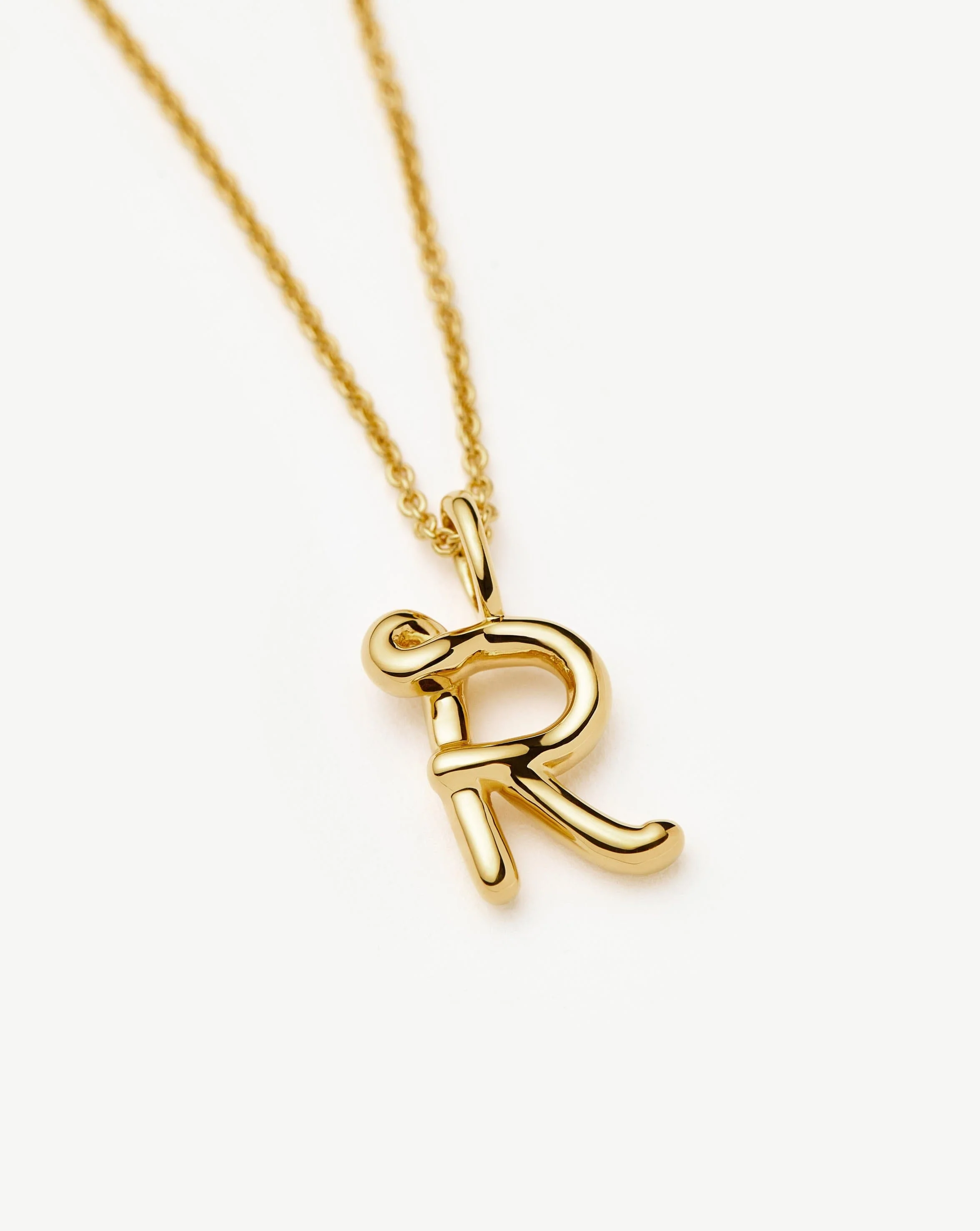 Curly Molten Mini Initial Necklace - R | 18k Gold Vermeil - Image 4