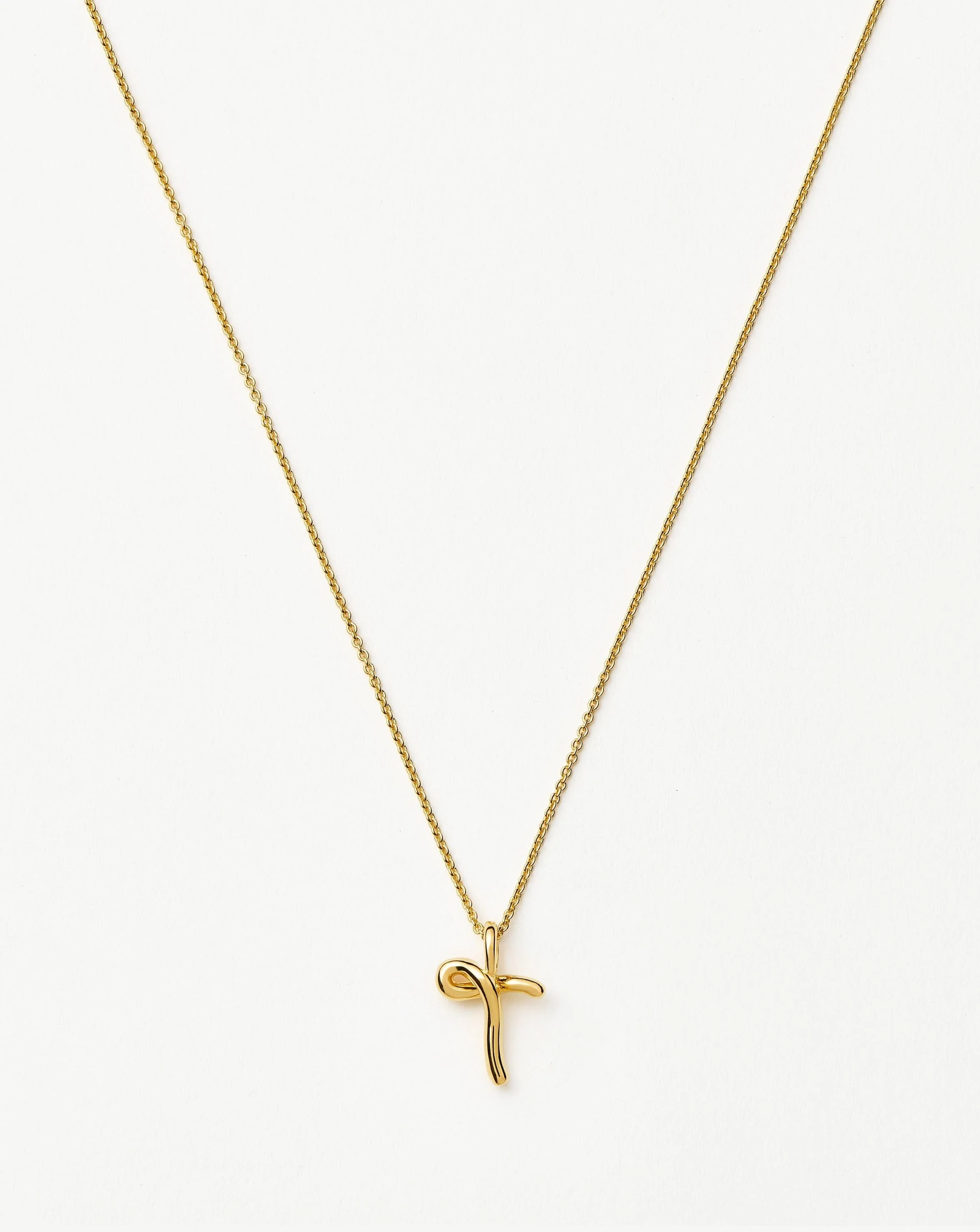 Curly Molten Mini Initial Necklace - T | 18k Gold Vermeil