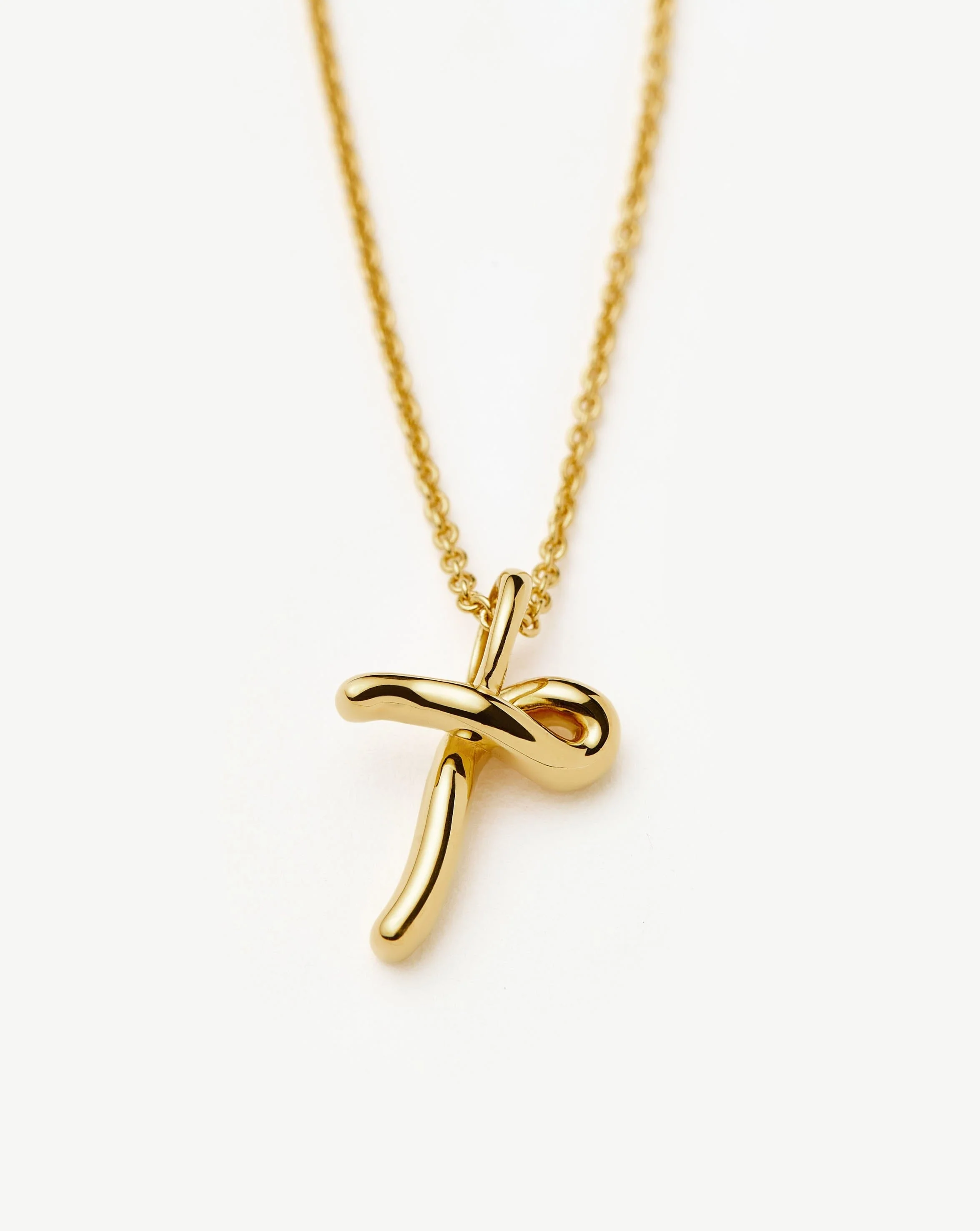 Curly Molten Mini Initial Necklace - T | 18k Gold Vermeil - Image 2