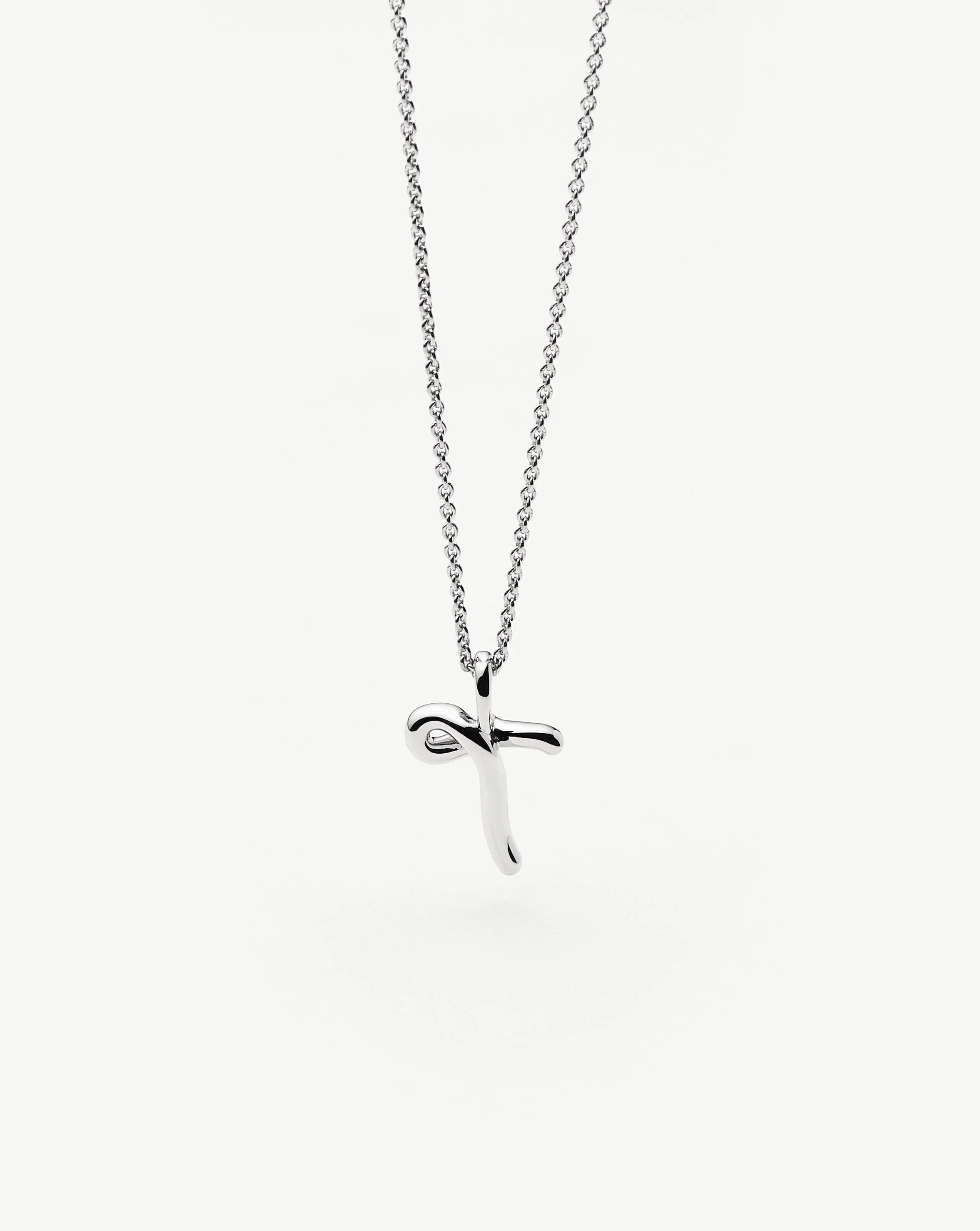 Curly Molten Mini Initial Necklace - T | Sterling Silver - Image 2