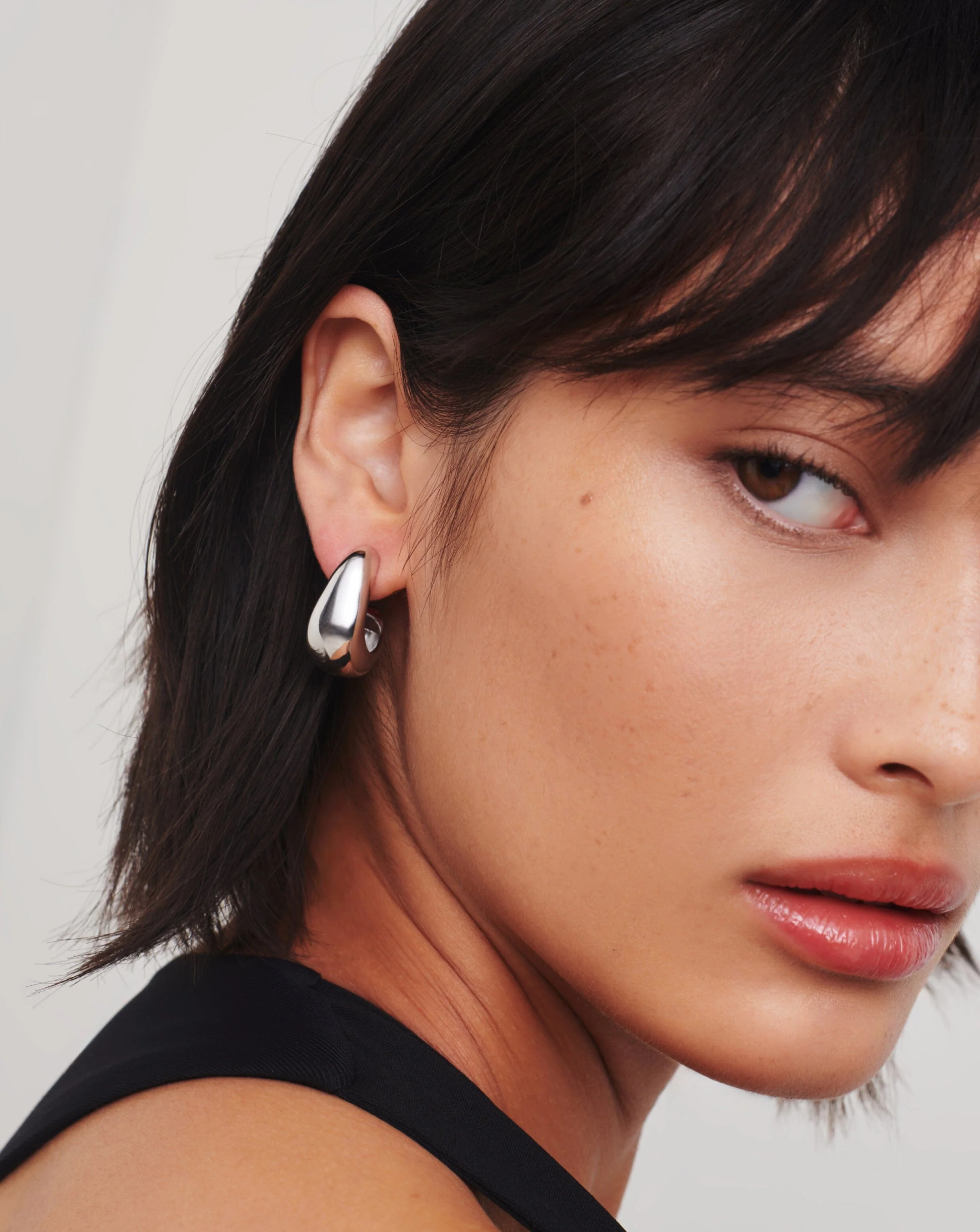 Dome Medium Hoop Earrings | Silver Plated - Image 2