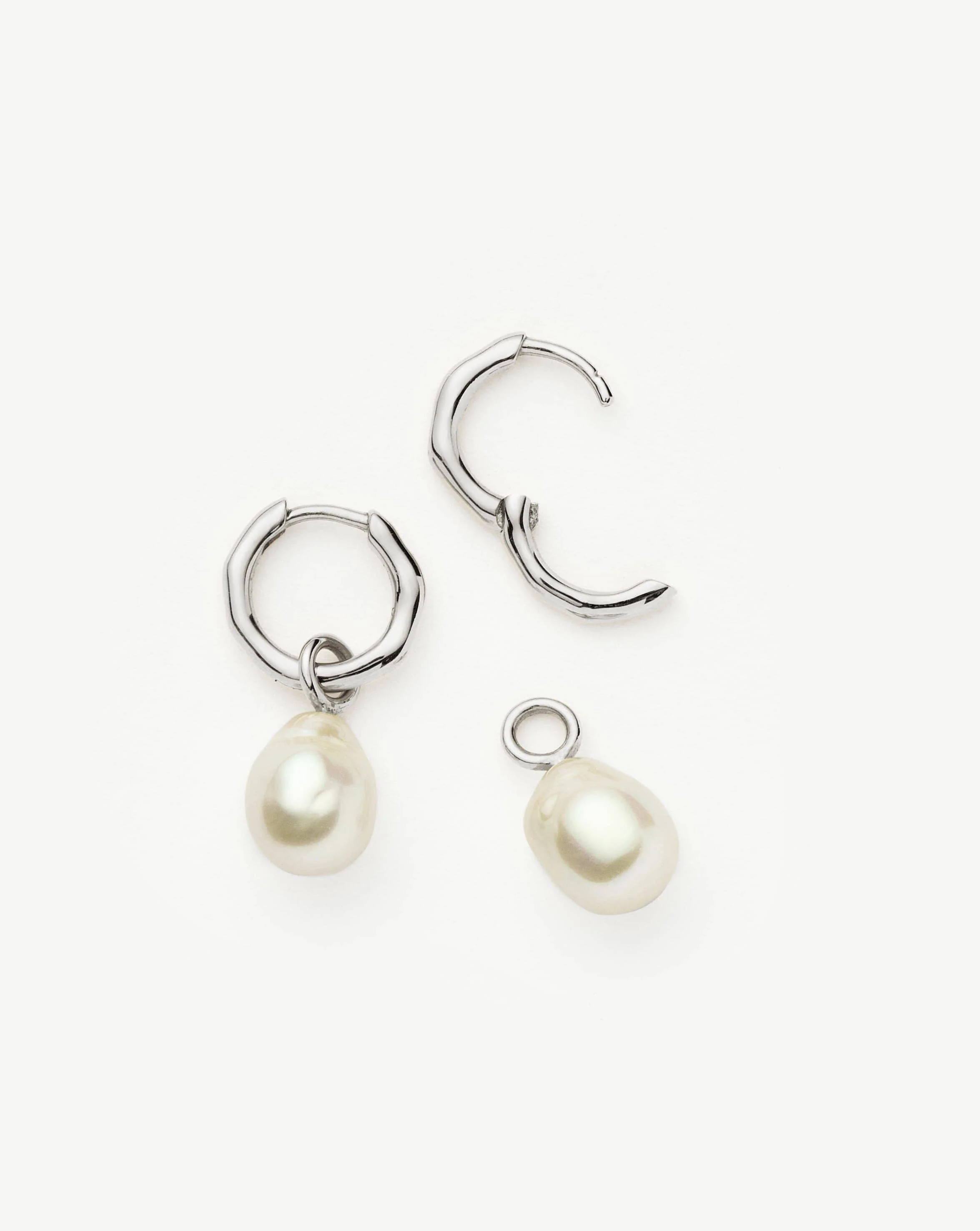 Solid Gold Baroque Pearl Organic Hoop Earrings | 14k Solid White Gold/Pearl - Image 4