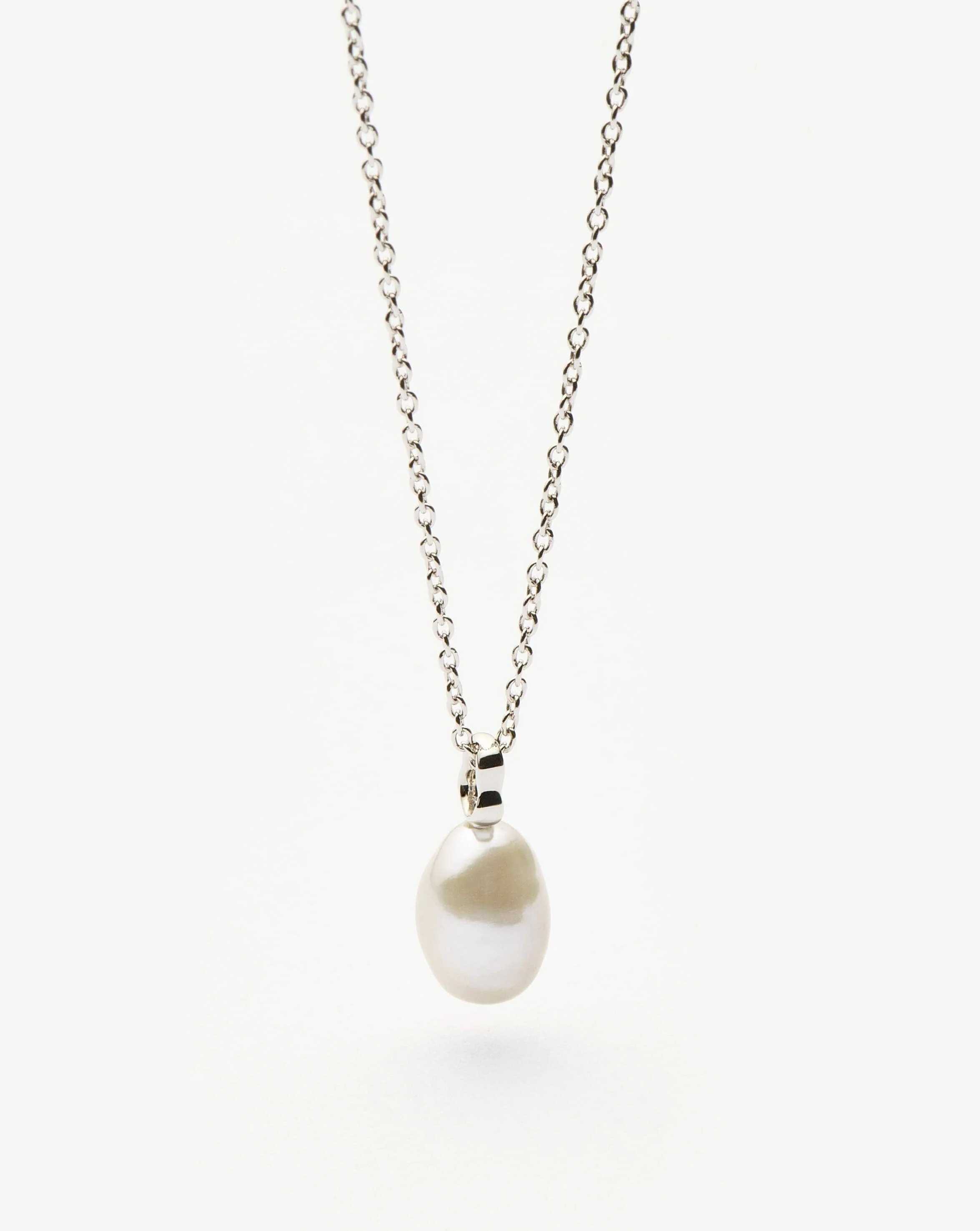 Solid Gold Baroque Pearl Organic Pendant Necklace | 14k Solid White Gold/Pearl - Image 5