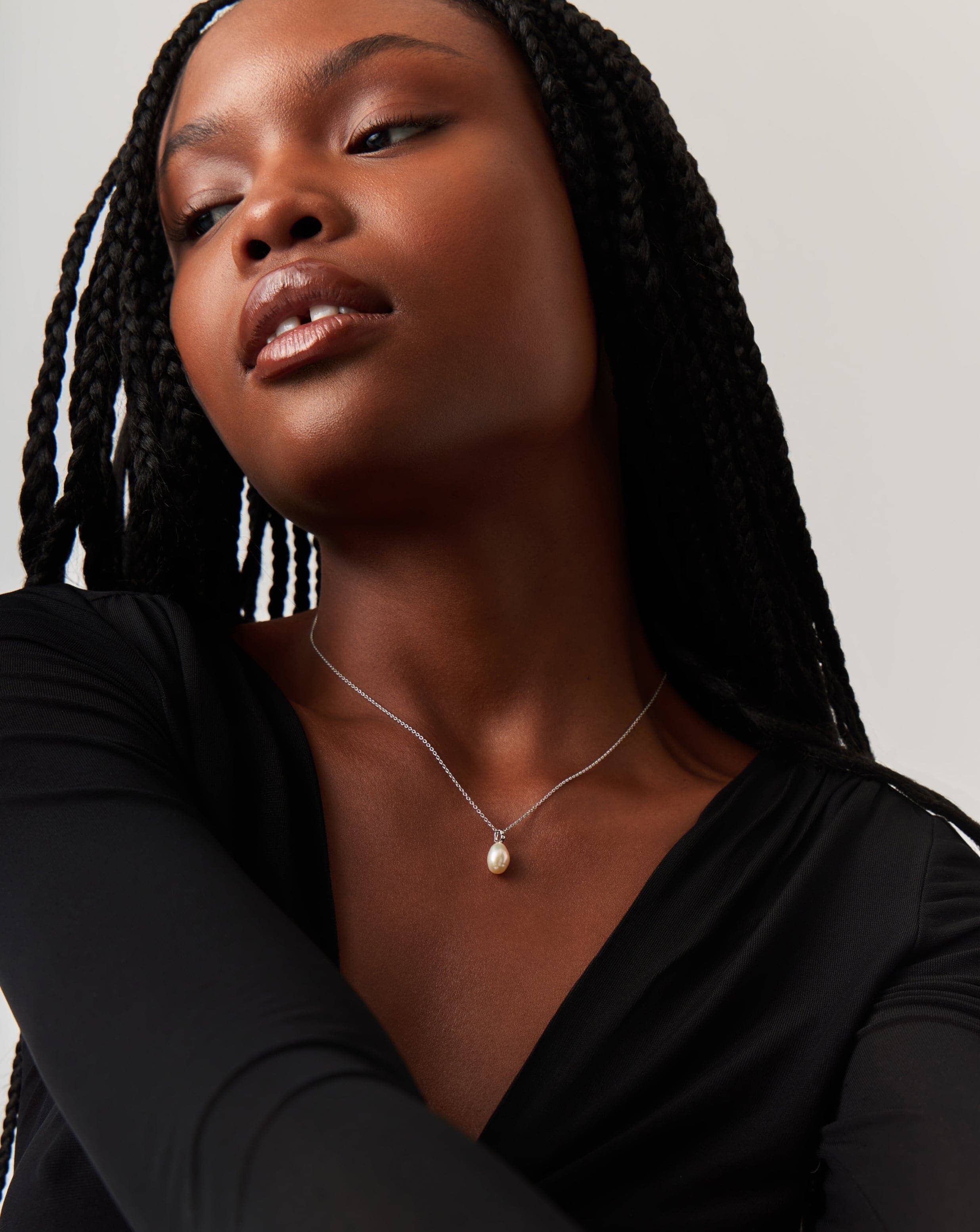 Solid Gold Baroque Pearl Organic Pendant Necklace | 14k Solid White Gold/Pearl - Image 6