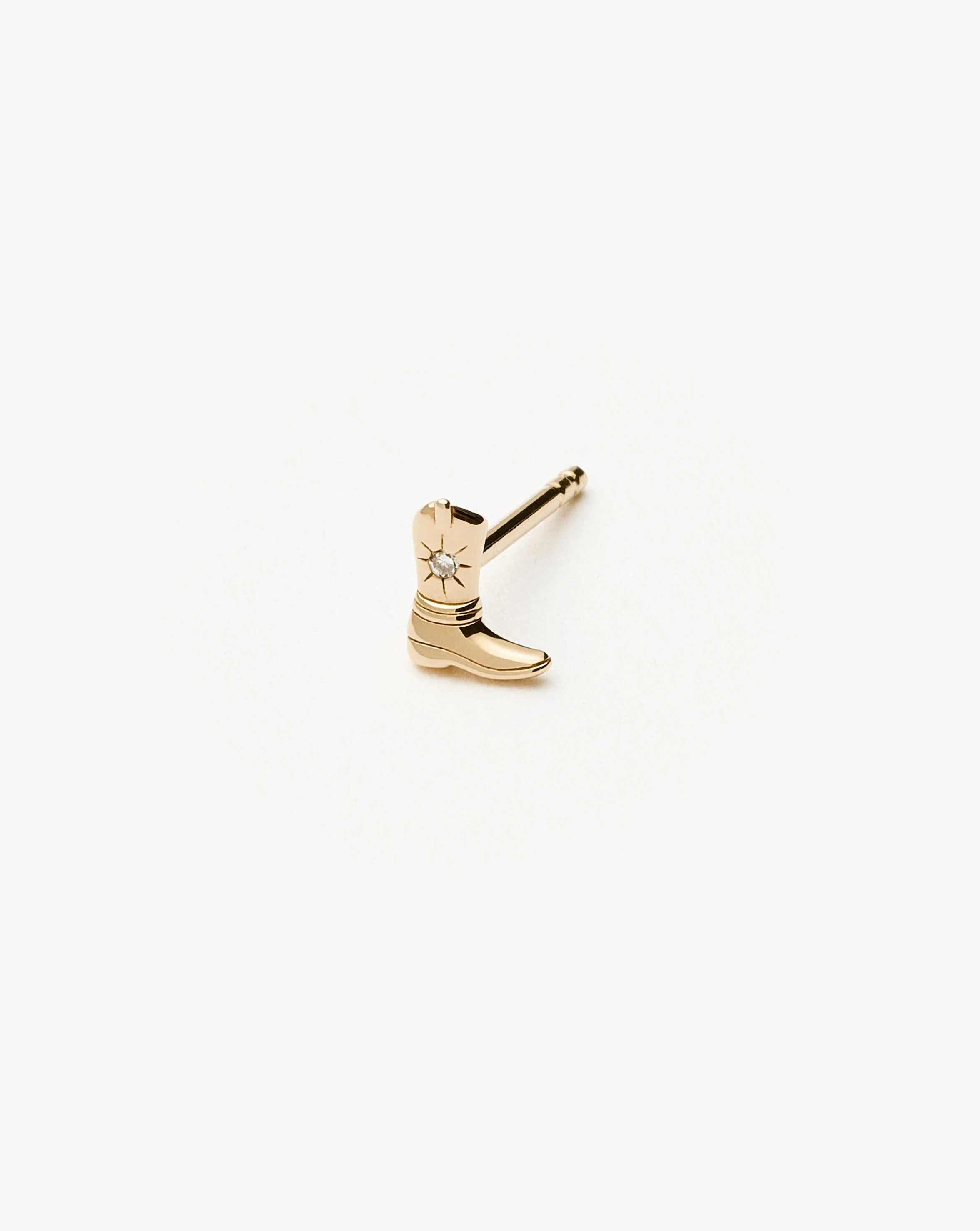 Solid Gold Cowboy Boot Single Stud Earring | 14k Solid Gold/Diamond - Image 3