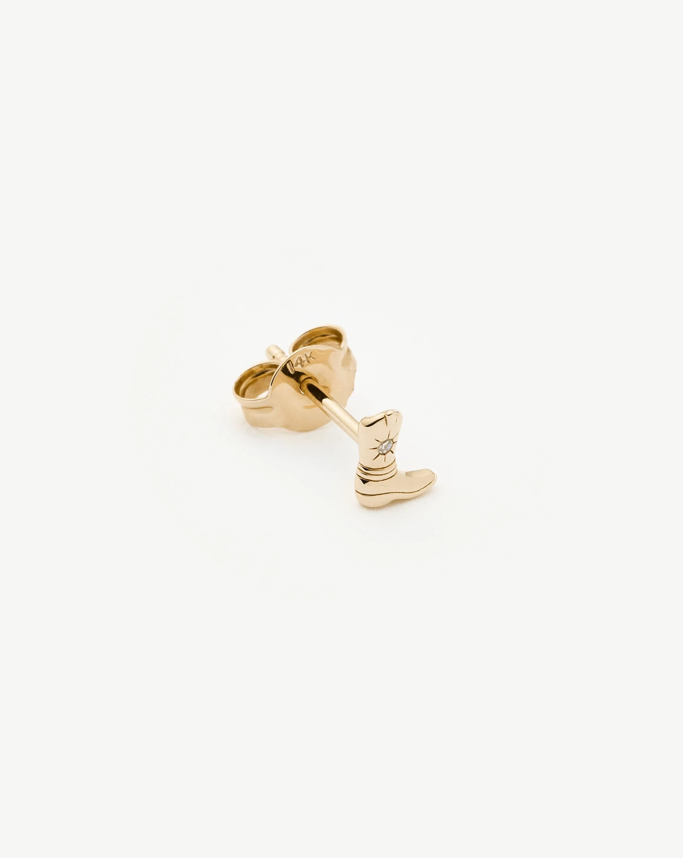 Solid Gold Cowboy Boot Single Stud Earring | 14k Solid Gold/Diamond - Image 4
