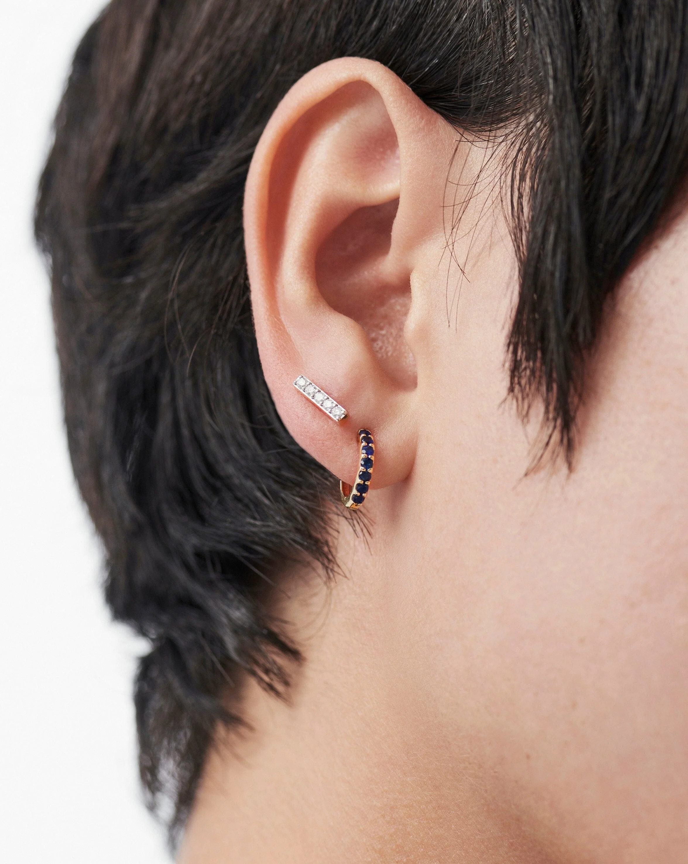 Solid Gold Diamond Bar Stud Earrings | 14k Solid Gold/Diamond - Image 2