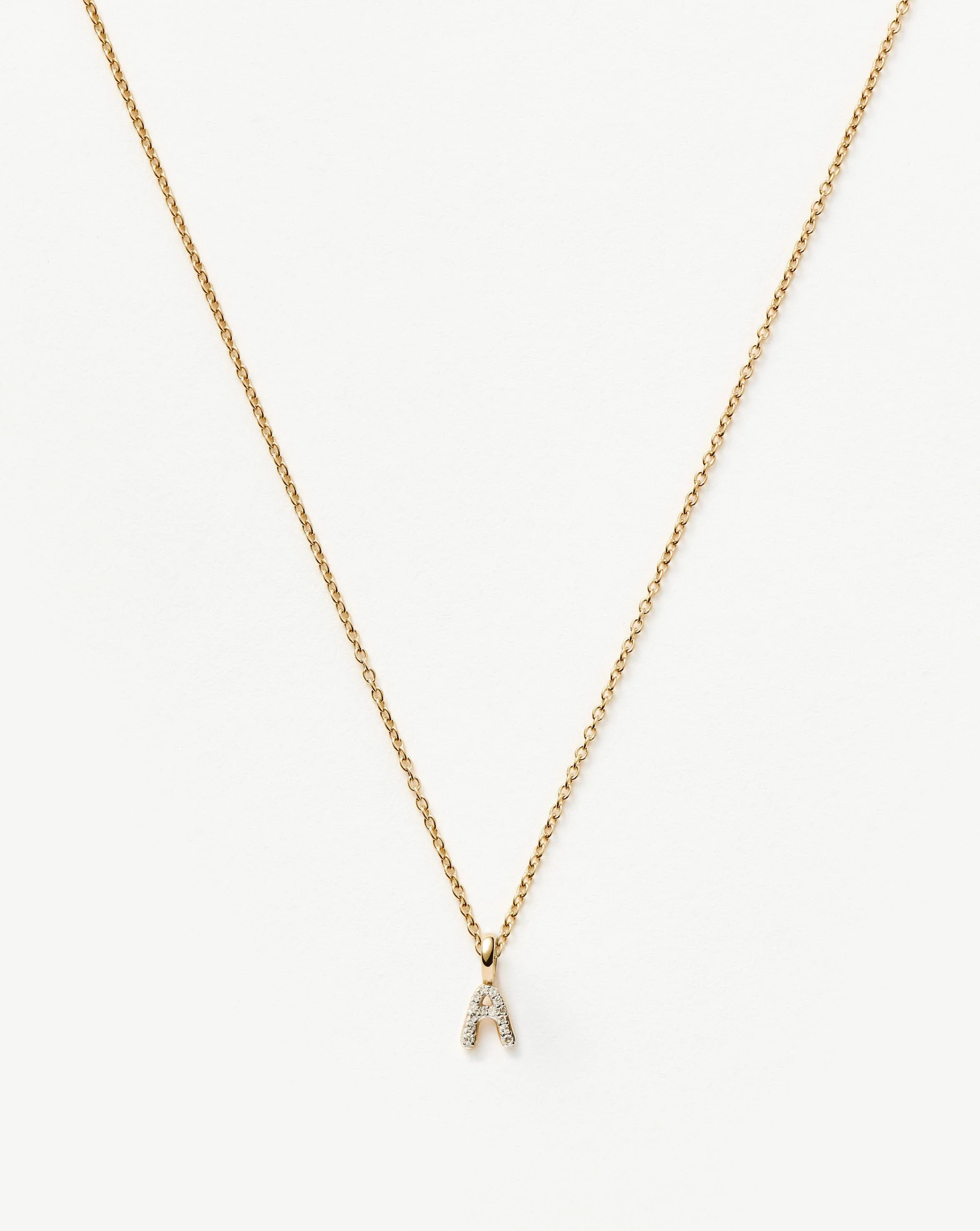 Solid Gold Diamond Initial Mini Pendant Necklace - A | 14k Solid Yellow Gold Plated/Diamond