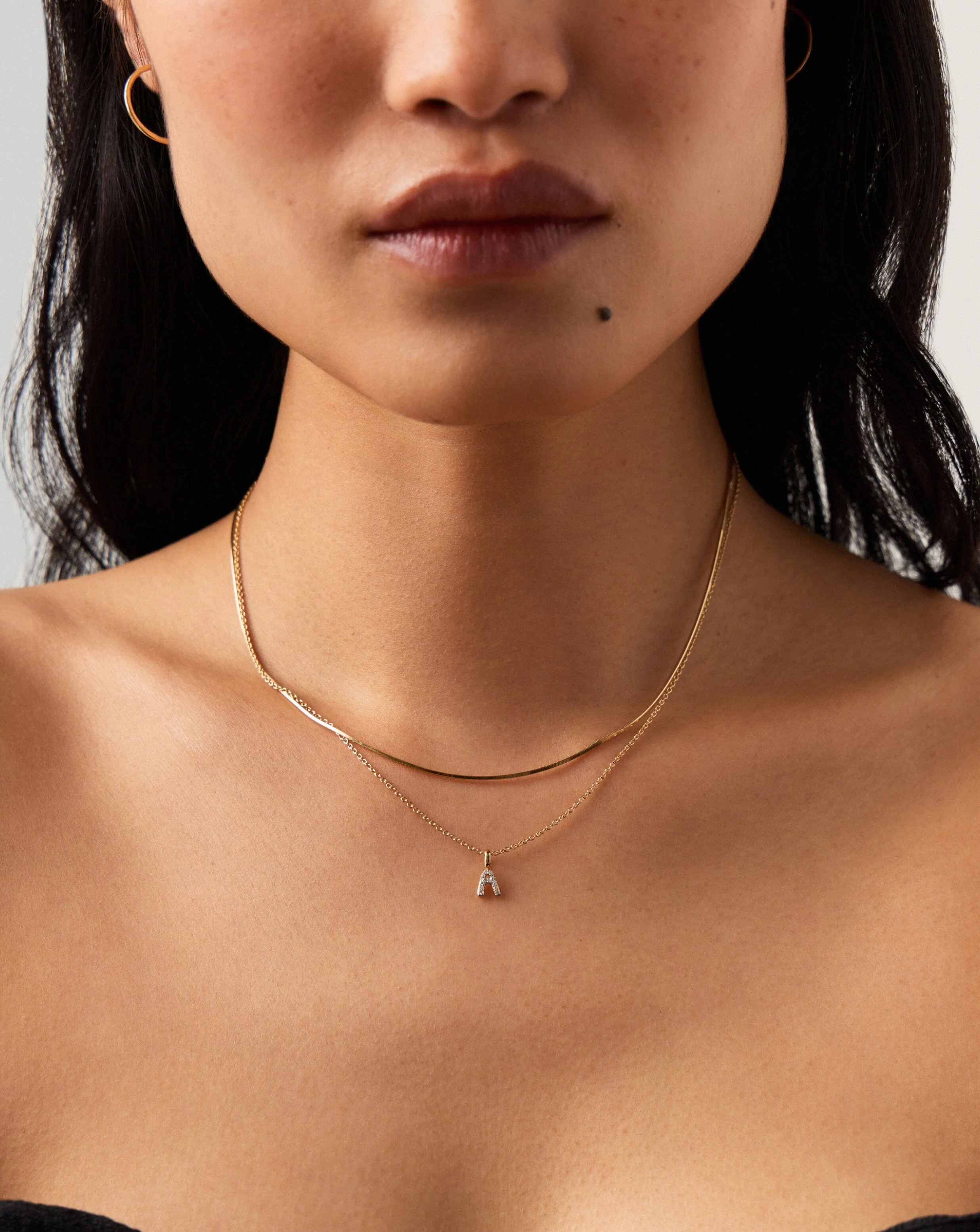 Solid Gold Diamond Initial Mini Pendant Necklace - A | 14k Solid Yellow Gold Plated/Diamond - Image 2