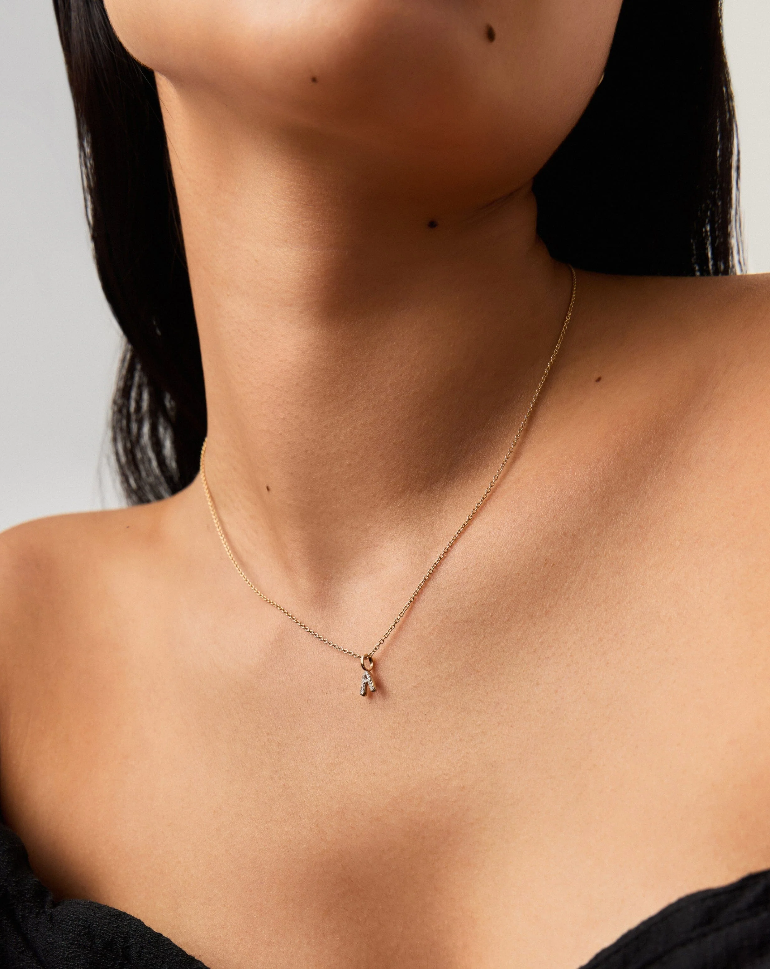 Solid Gold Diamond Initial Mini Pendant Necklace - A | 14k Solid Yellow Gold Plated/Diamond - Image 3
