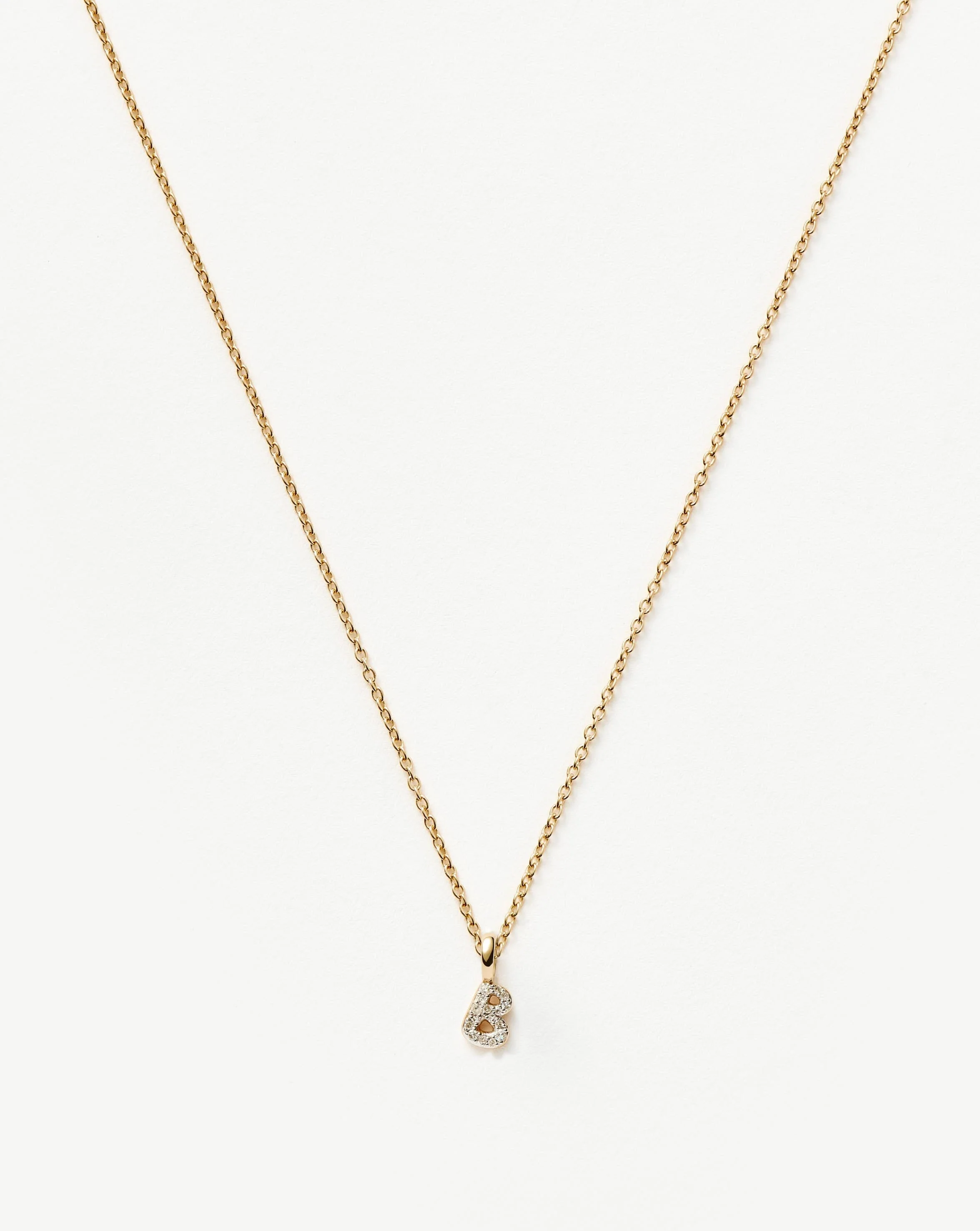 Solid Gold Diamond Initial Mini Pendant Necklace - B | 14k Solid Yellow Gold Plated/Diamond