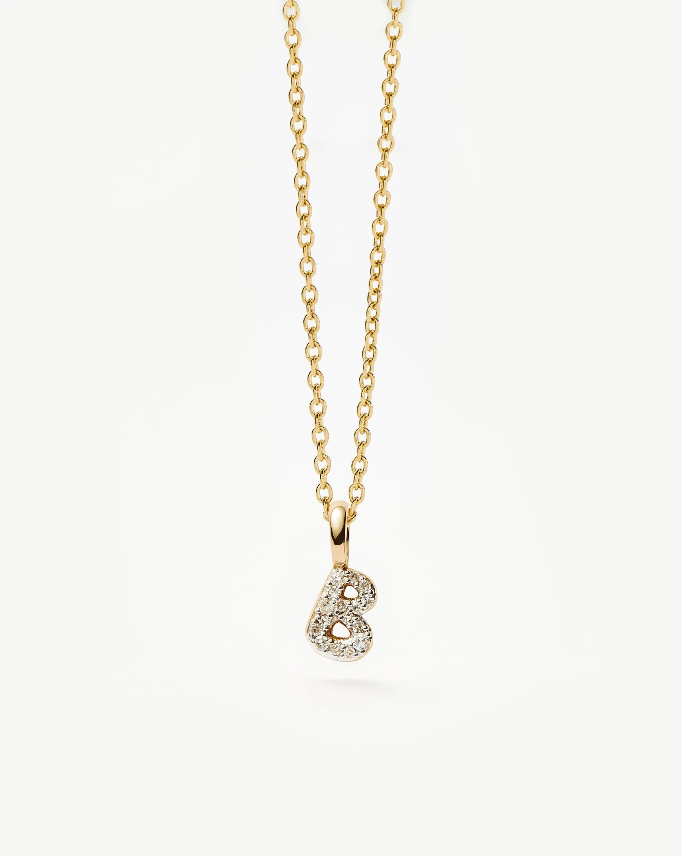 Solid Gold Diamond Initial Mini Pendant Necklace - B | 14k Solid Yellow Gold Plated/Diamond - Image 2