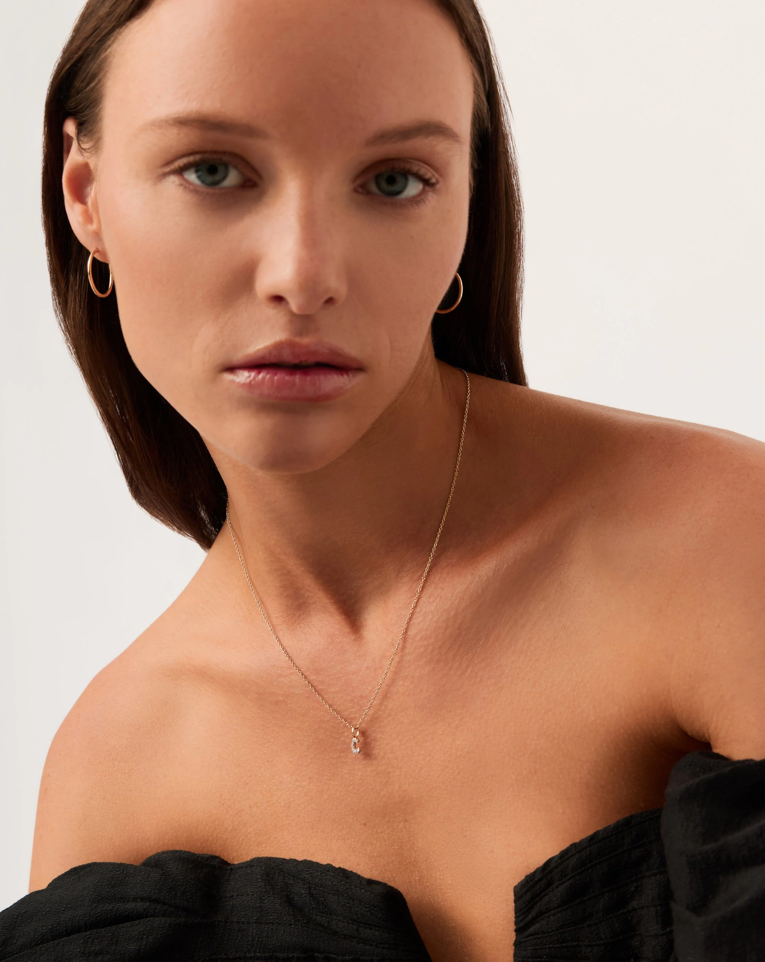 Solid Gold Diamond Initial Mini Pendant Necklace - C | 14k Solid Yellow Gold Plated/Diamond - Image 3