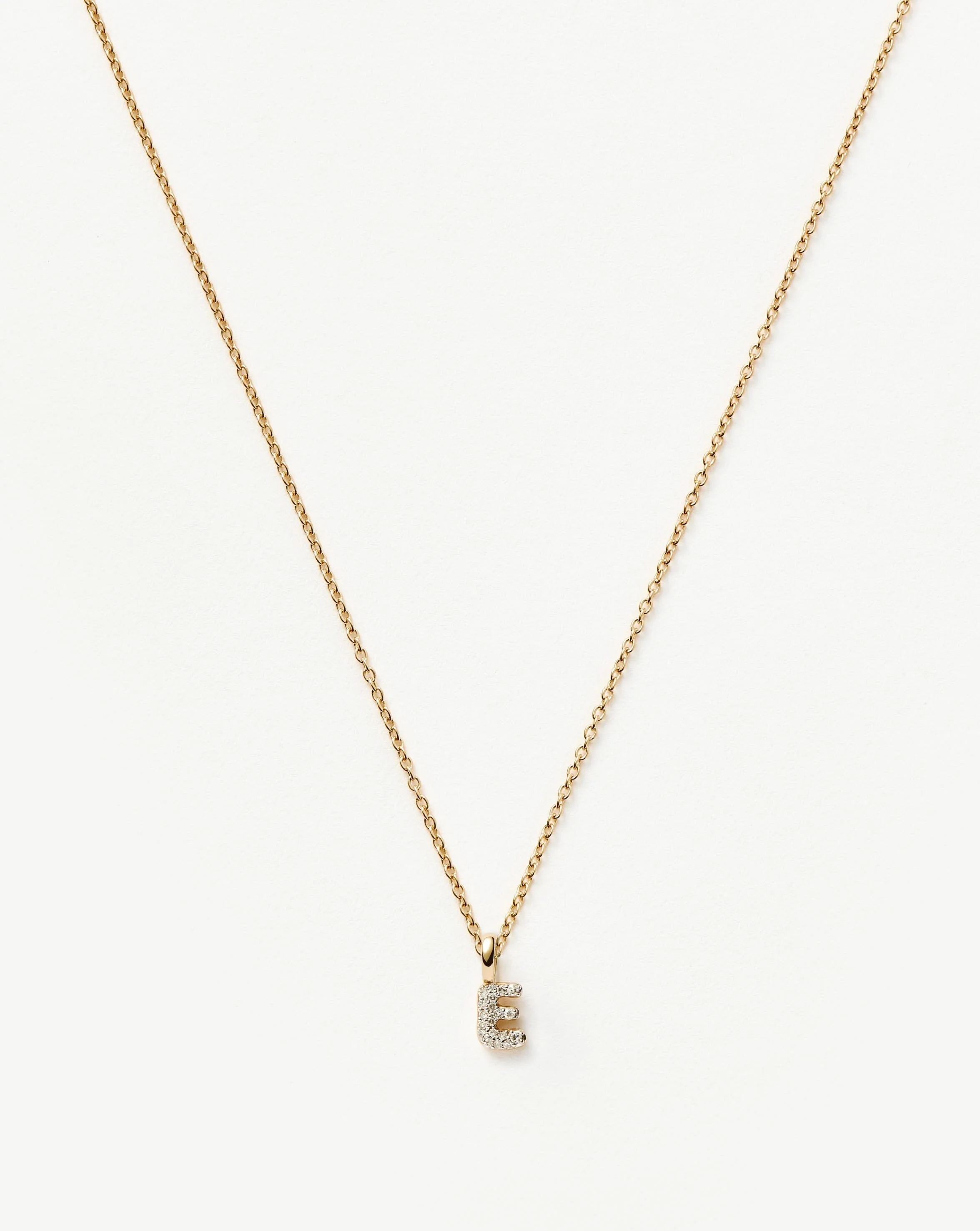 Solid Gold Diamond Initial Mini Pendant Necklace - E | 14k Solid Yellow Gold Plated/Diamond