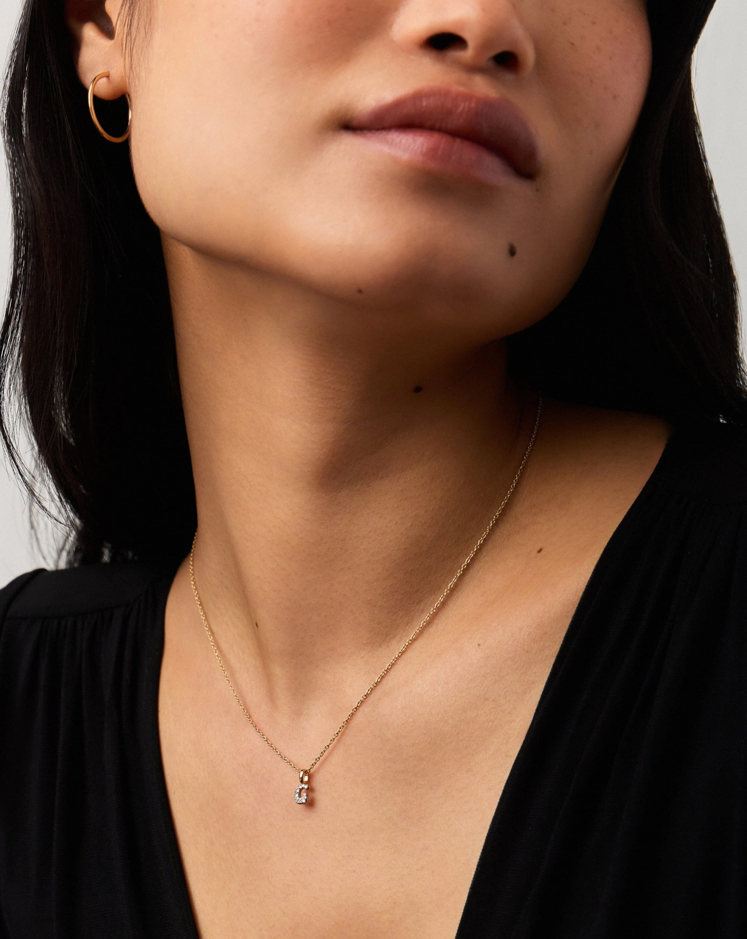 Solid Gold Diamond Initial Mini Pendant Necklace - G | 14k Solid Yellow Gold Plated/Diamond - Image 3