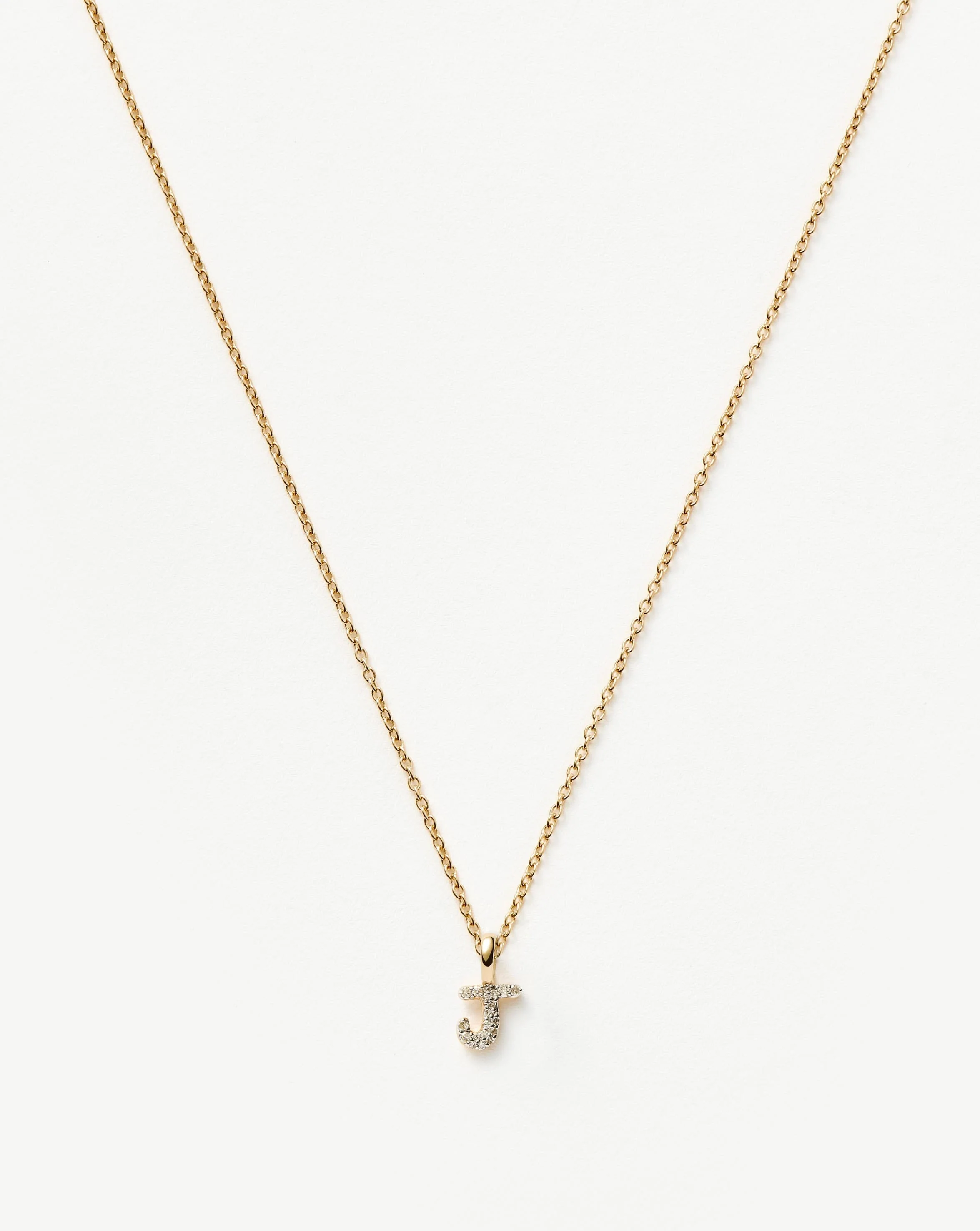 Solid Gold Diamond Initial Mini Pendant Necklace - J | 14k Solid Yellow Gold Plated/Diamond