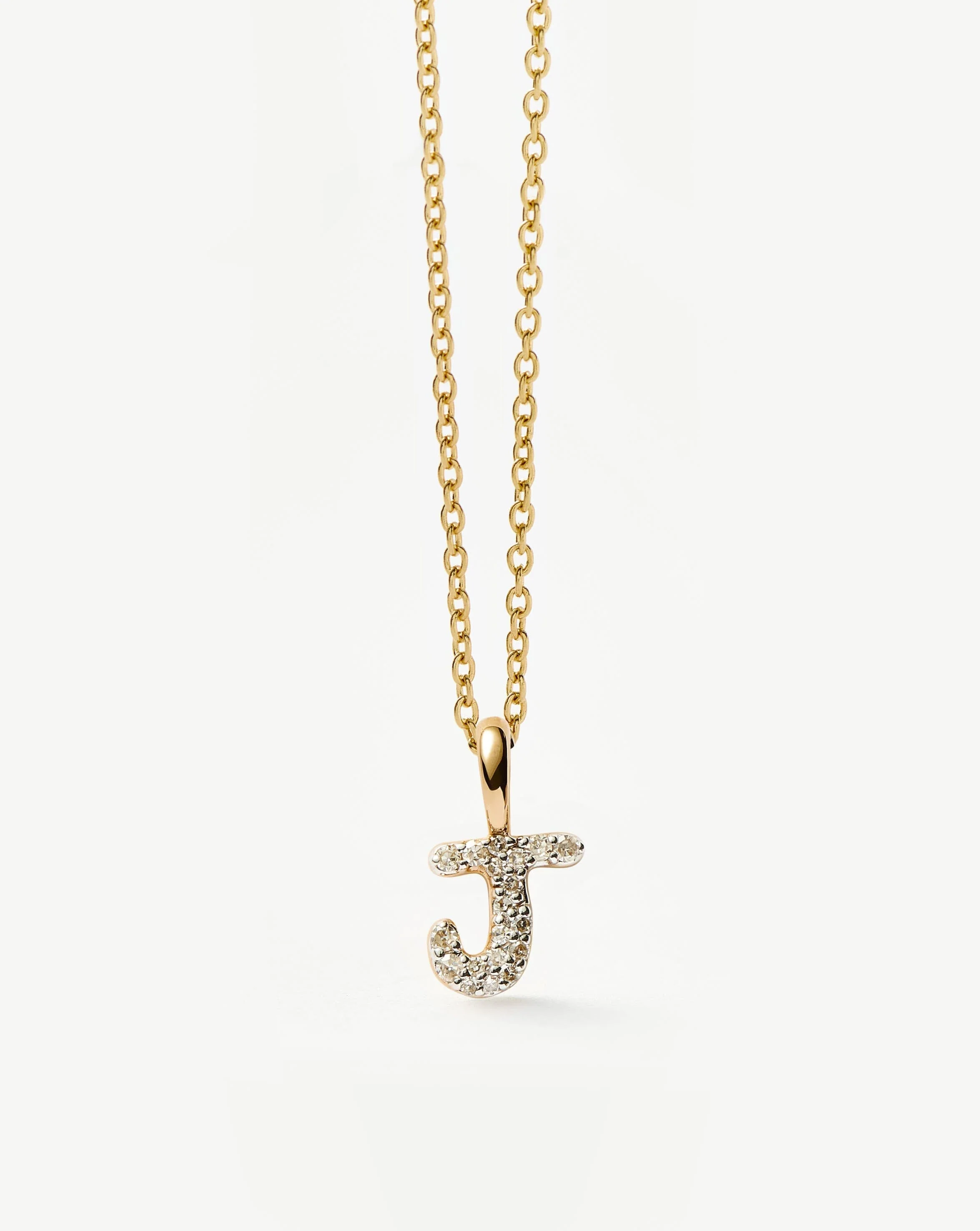 Solid Gold Diamond Initial Mini Pendant Necklace - J | 14k Solid Yellow Gold Plated/Diamond - Image 4