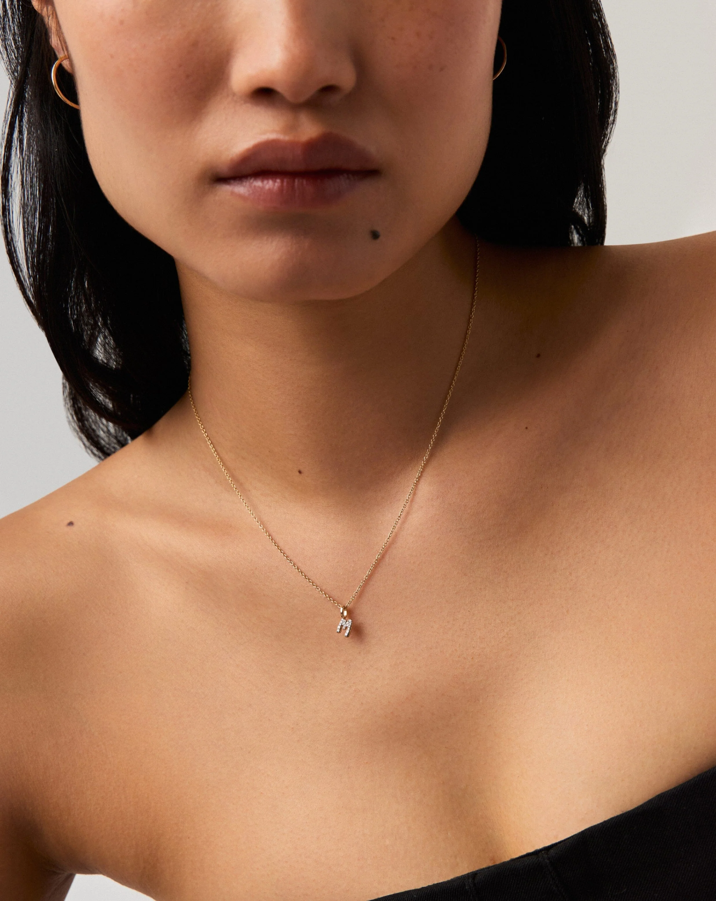 Solid Gold Diamond Initial Mini Pendant Necklace  - M | 14k Solid Yellow Gold Plated/Diamond - Image 3
