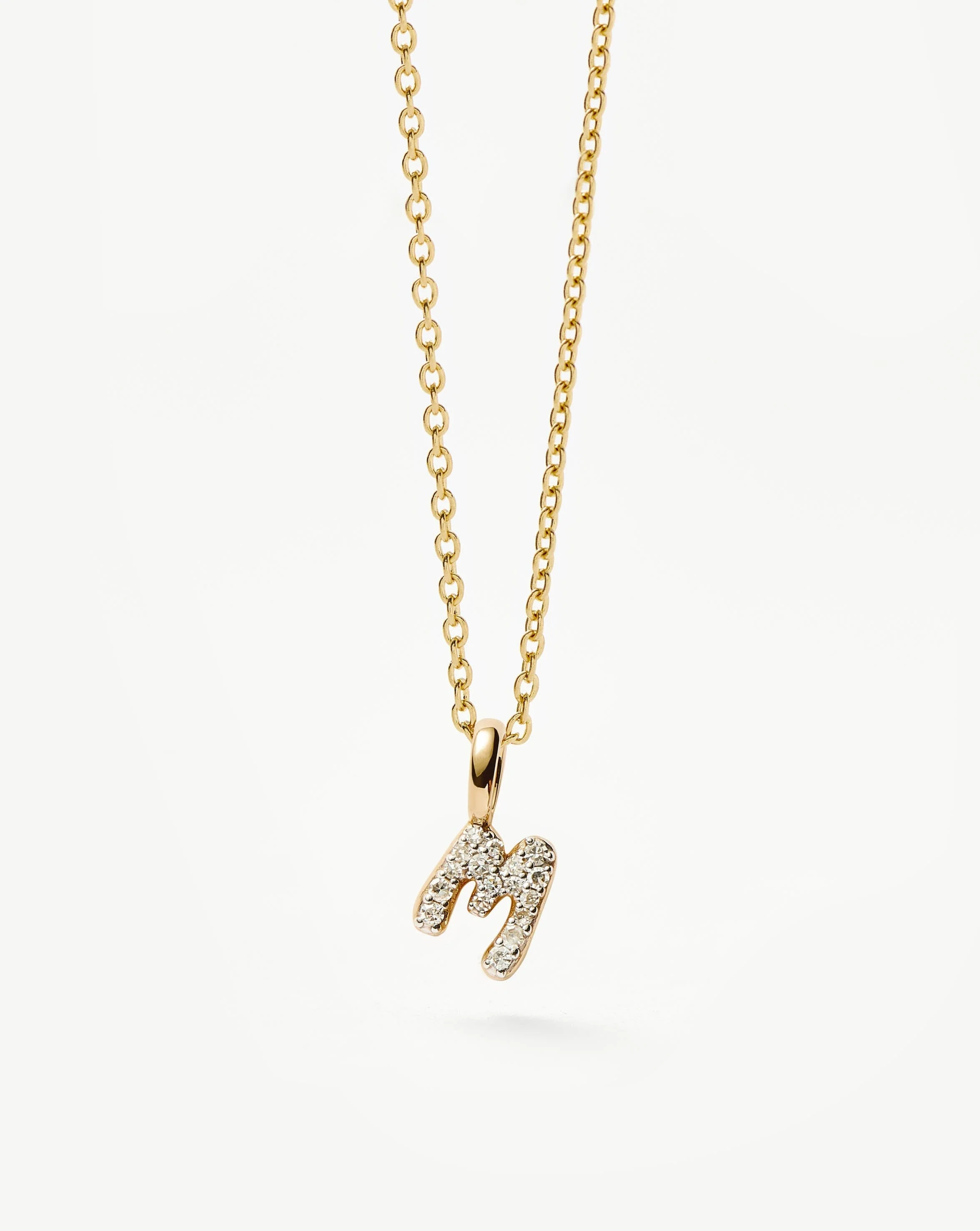 Solid Gold Diamond Initial Mini Pendant Necklace  - M | 14k Solid Yellow Gold Plated/Diamond - Image 4