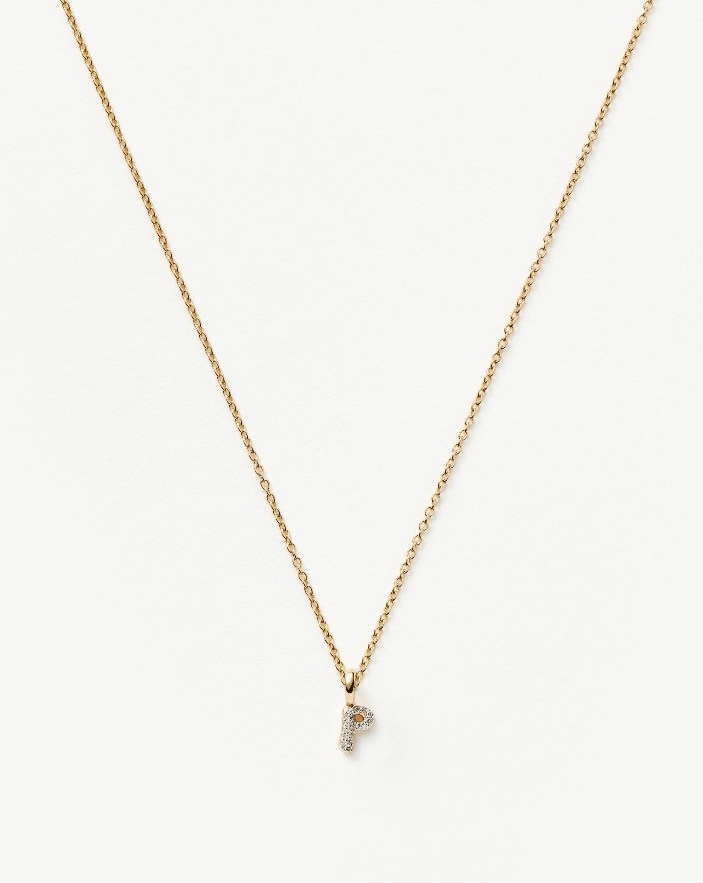 Solid Gold Diamond Initial Mini Pendant Necklace - P | 14k Solid Yellow Gold Plated/Diamond