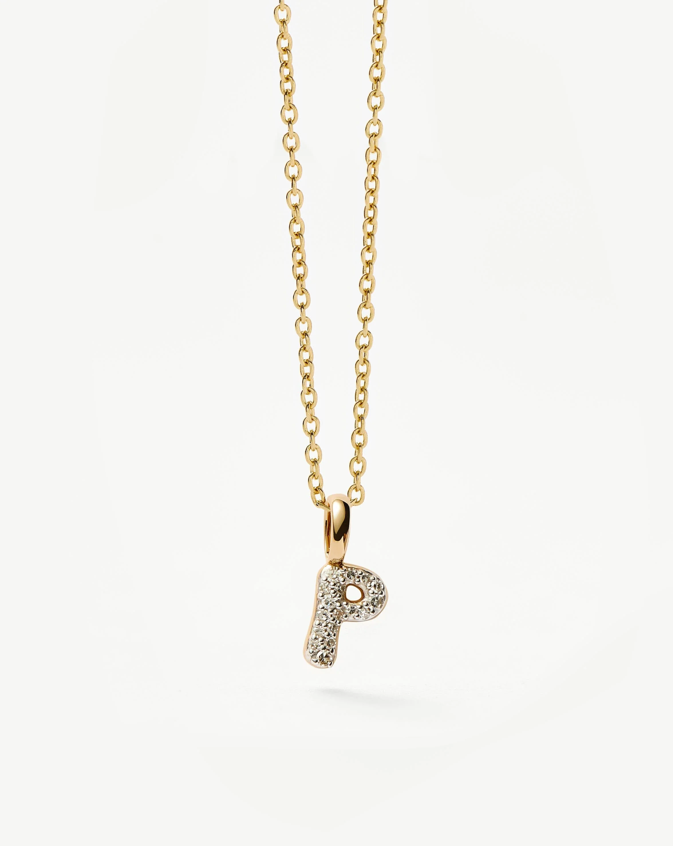 Solid Gold Diamond Initial Mini Pendant Necklace - P | 14k Solid Yellow Gold Plated/Diamond - Image 2