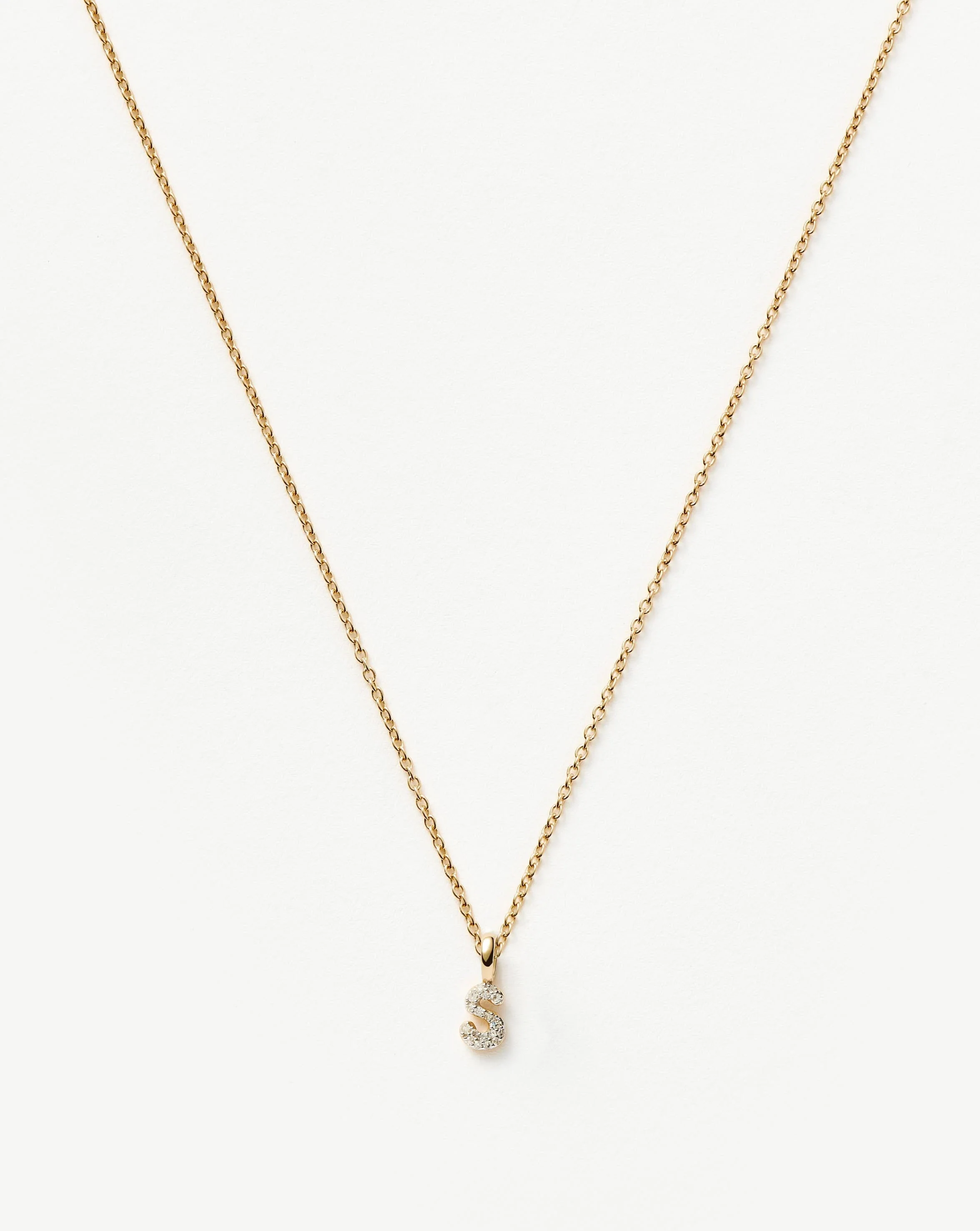Solid Gold Diamond Initial Mini Pendant Necklace - S | 14k Solid Yellow Gold Plated/Diamond