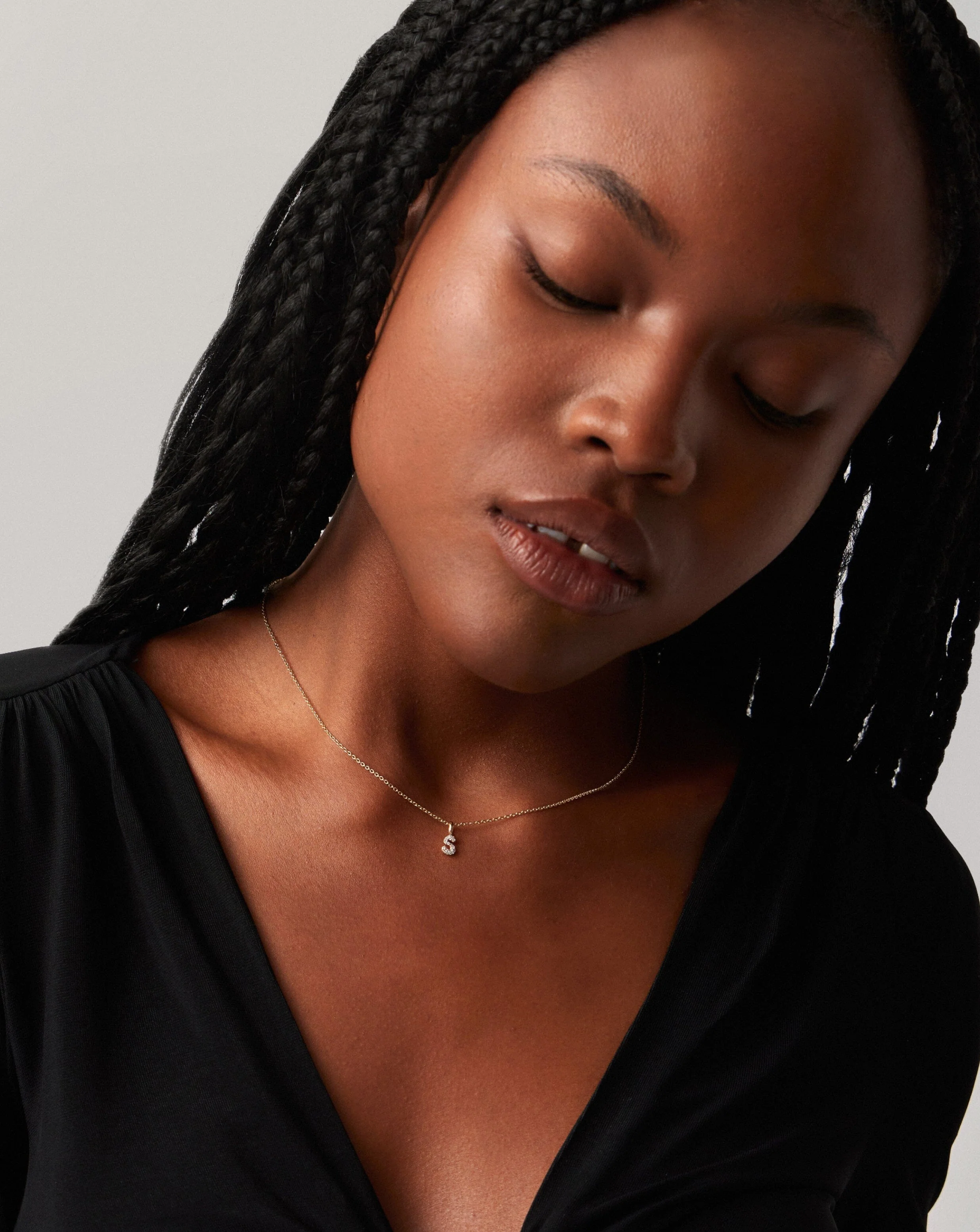 Solid Gold Diamond Initial Mini Pendant Necklace - S | 14k Solid Yellow Gold Plated/Diamond - Image 3