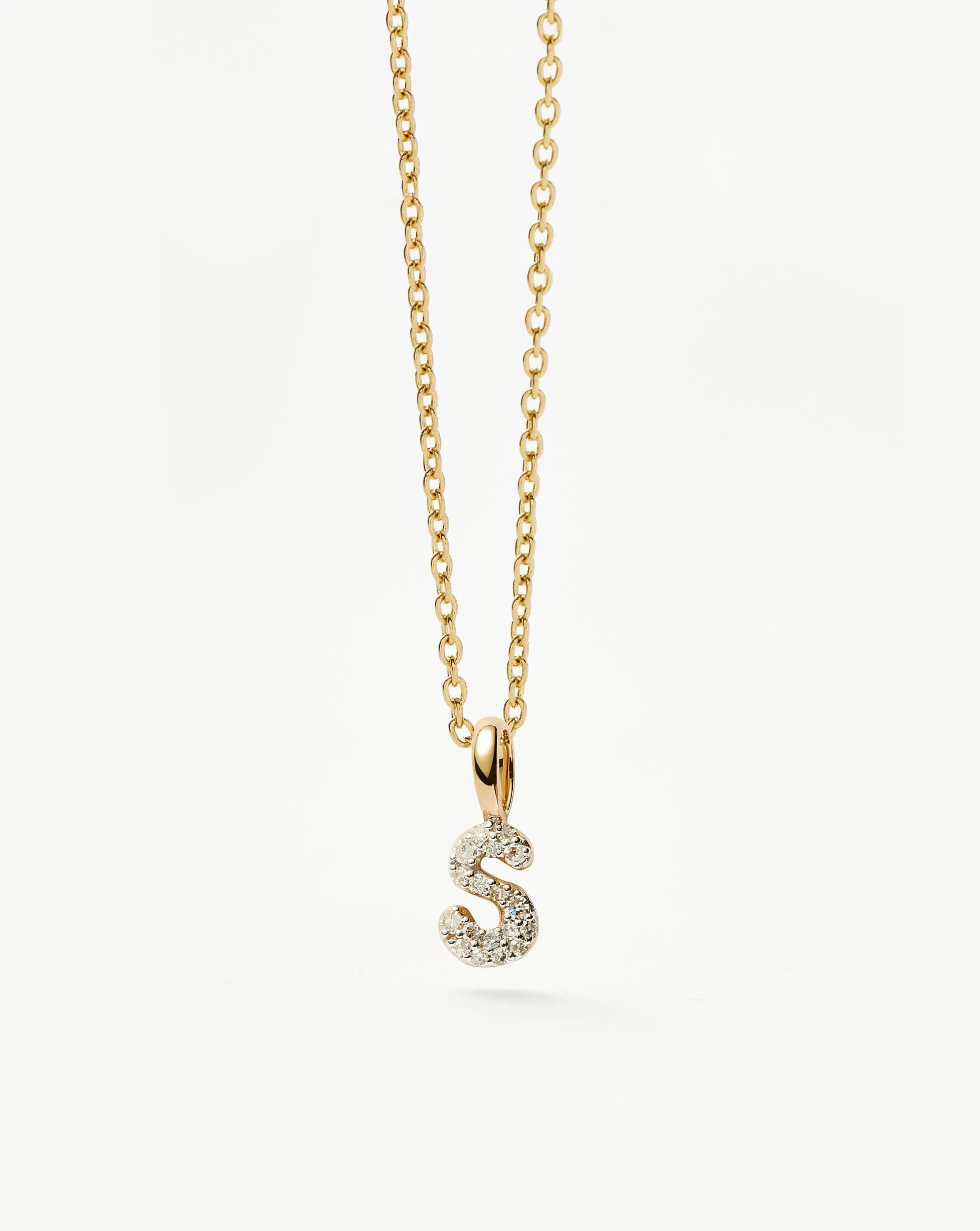 Solid Gold Diamond Initial Mini Pendant Necklace - S | 14k Solid Yellow Gold Plated/Diamond - Image 4