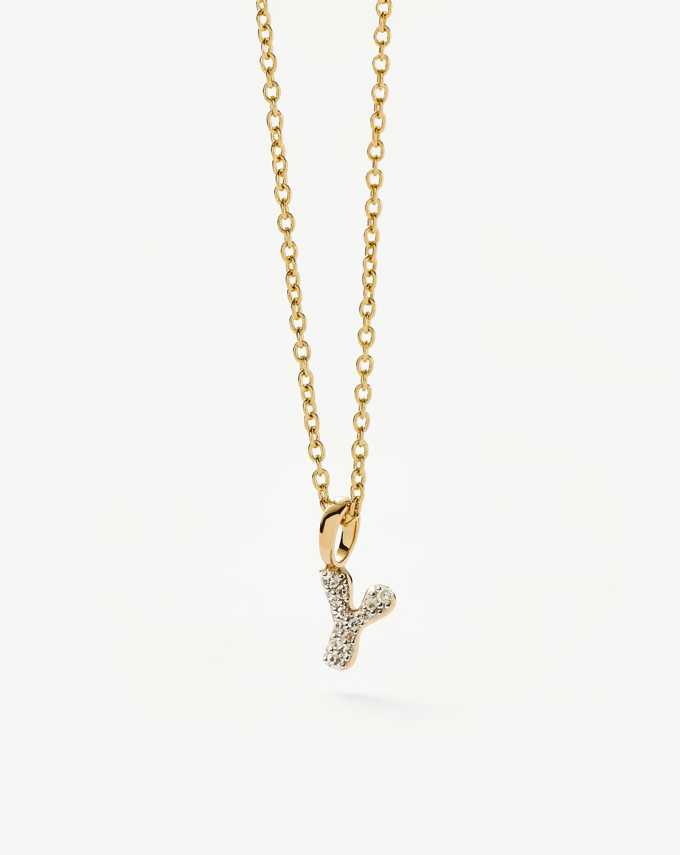 Solid Gold Diamond Initial Mini Pendant Necklace - Y | 14k Solid Yellow Gold Plated/Diamond - Image 2