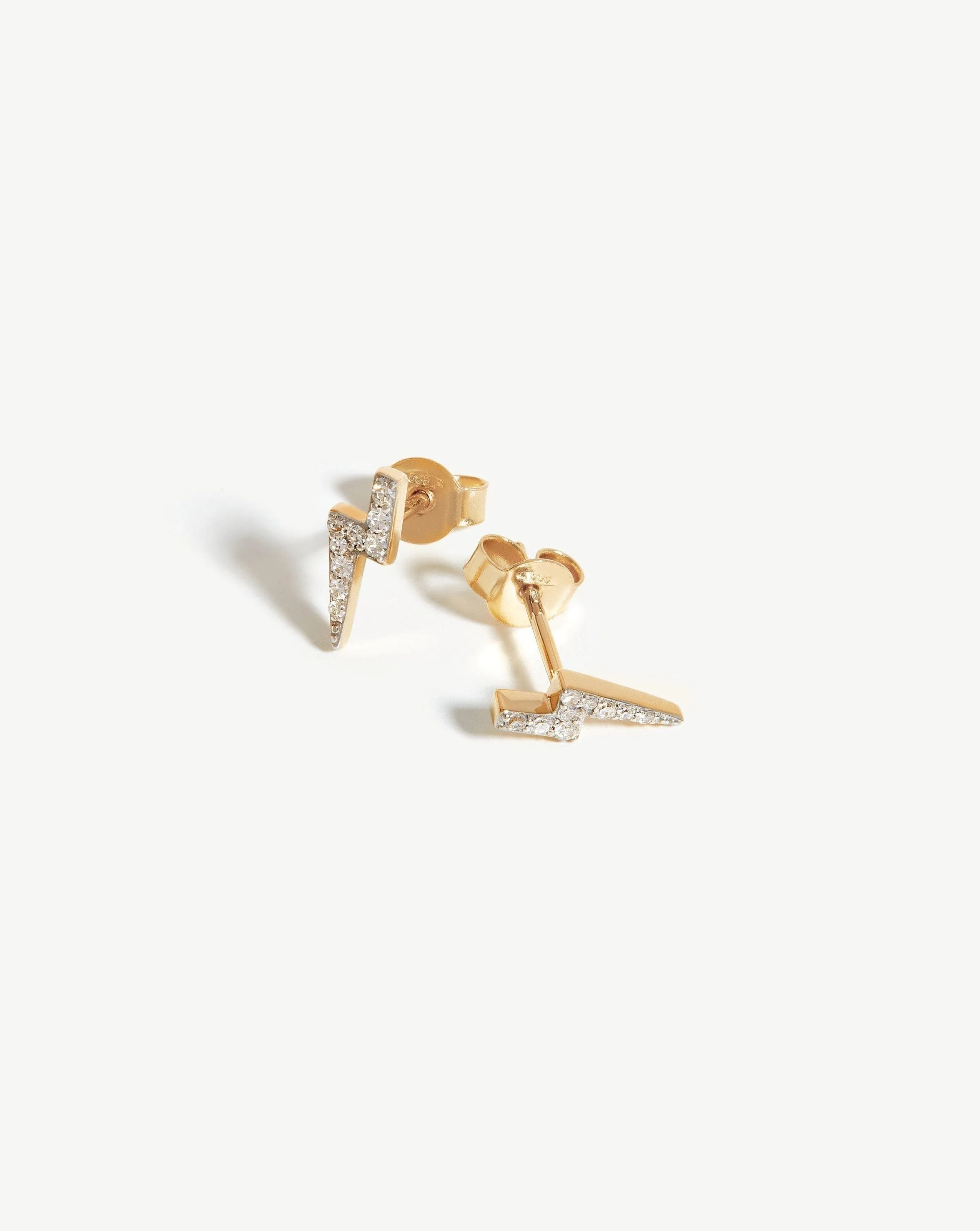 Solid Gold Diamond Lightning Stud Earrings | 14k Solid Gold/Diamond