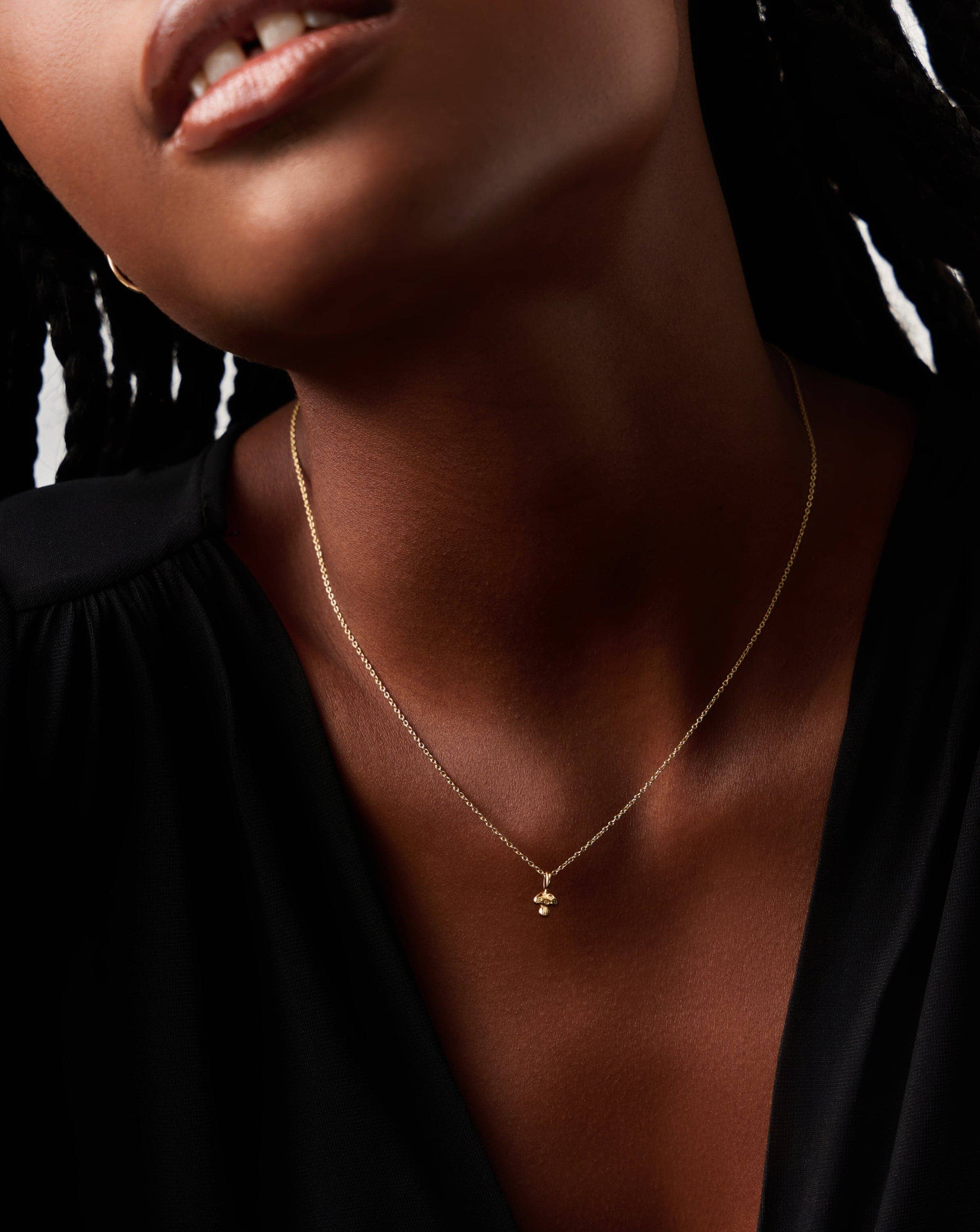 Solid Gold Diamond Mushroom Mini Pendant Necklace | 14k Solid Gold/Diamond - Image 2
