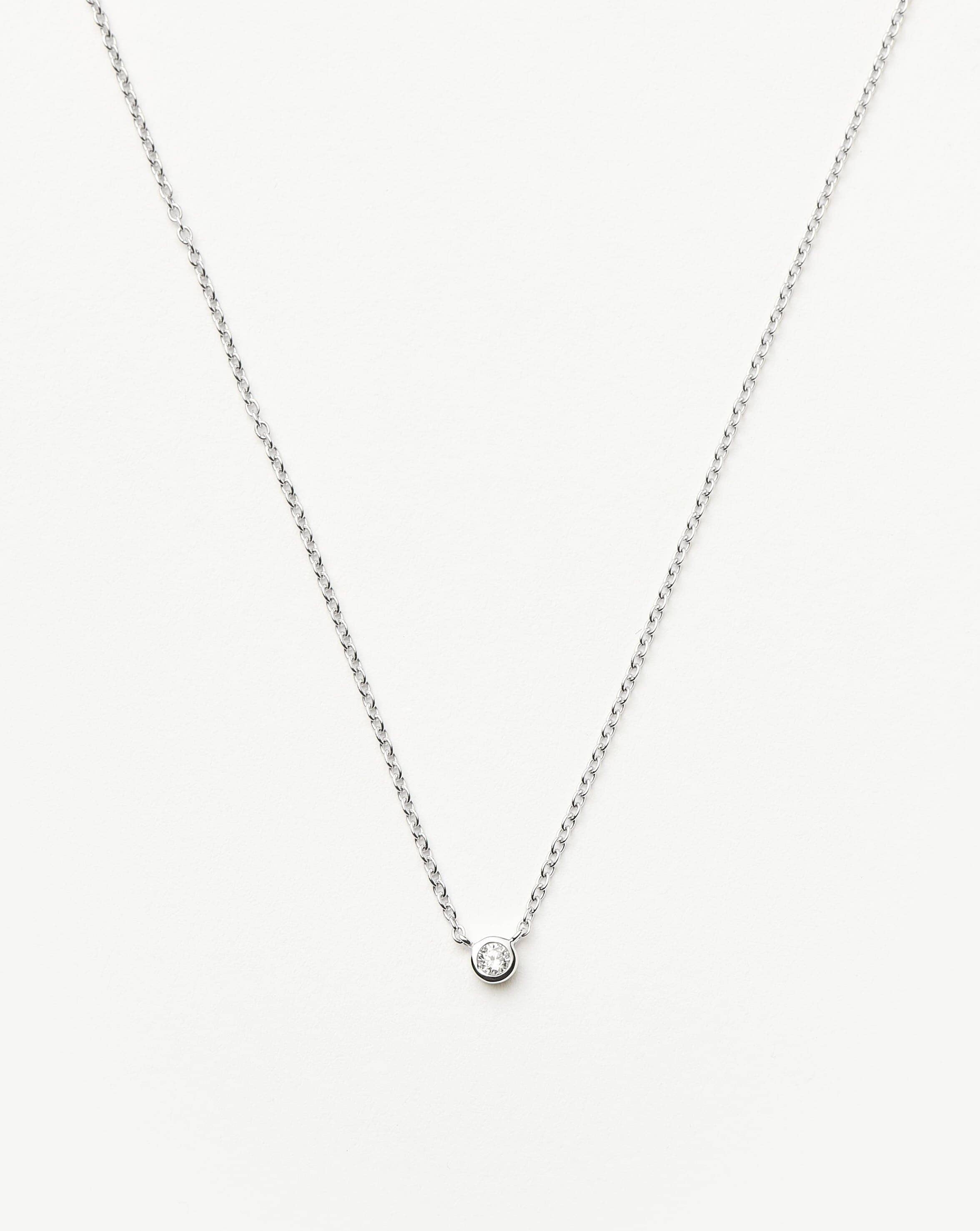 Solid Gold Diamond Solitaire Pendant Necklace | 14k Solid White Gold/Diamond
