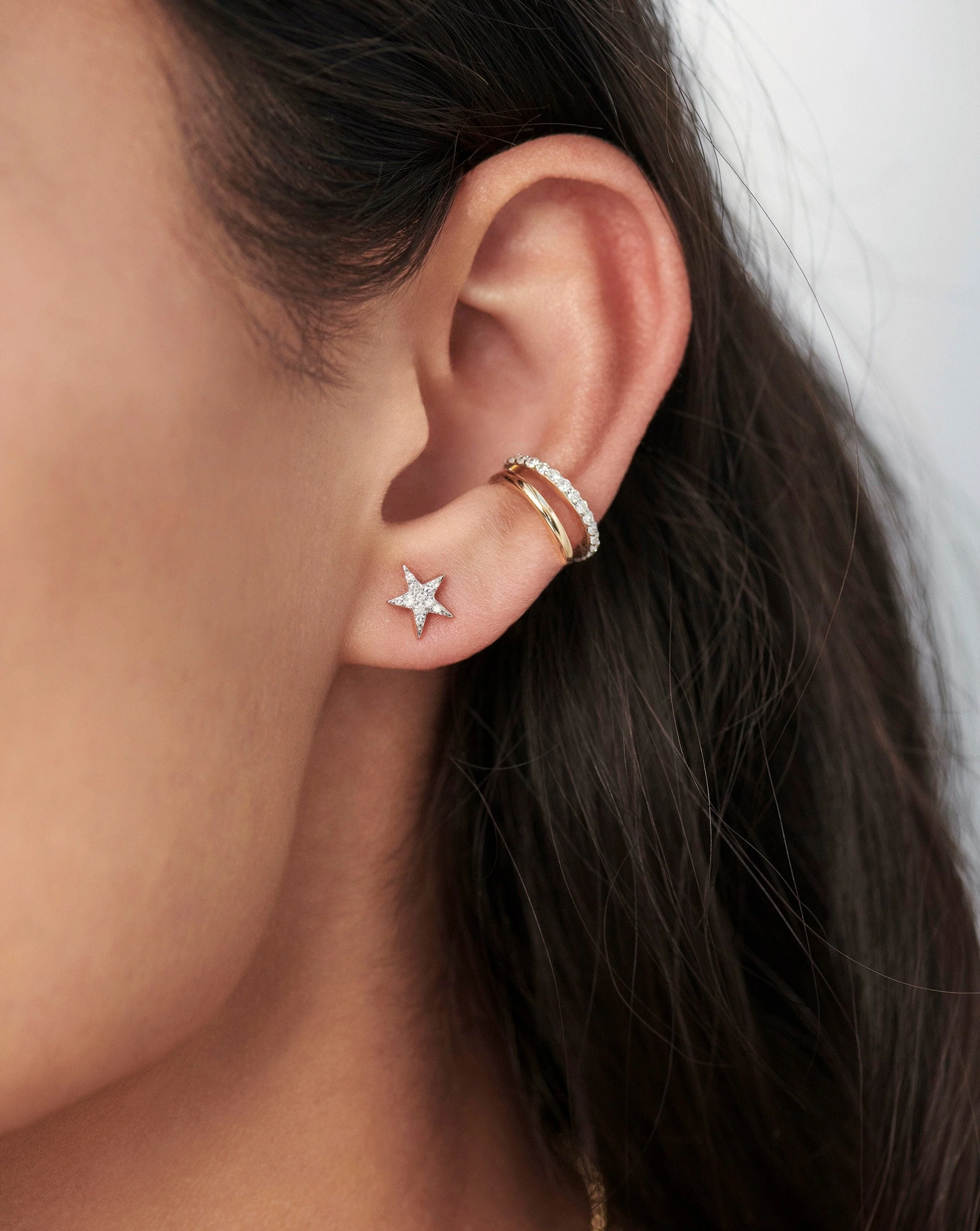 Solid Gold Diamond Small Star Stud Earrings | 14k Solid Gold/Diamond - Image 2